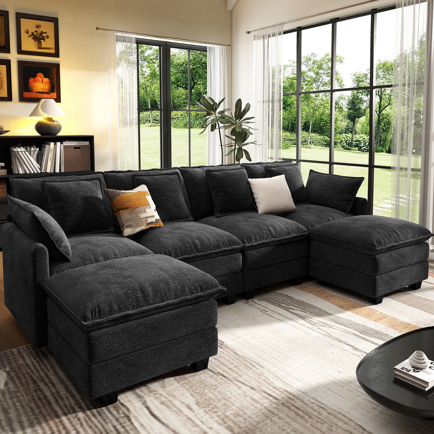 Modular Sectional Sofa with Movable Ottomans