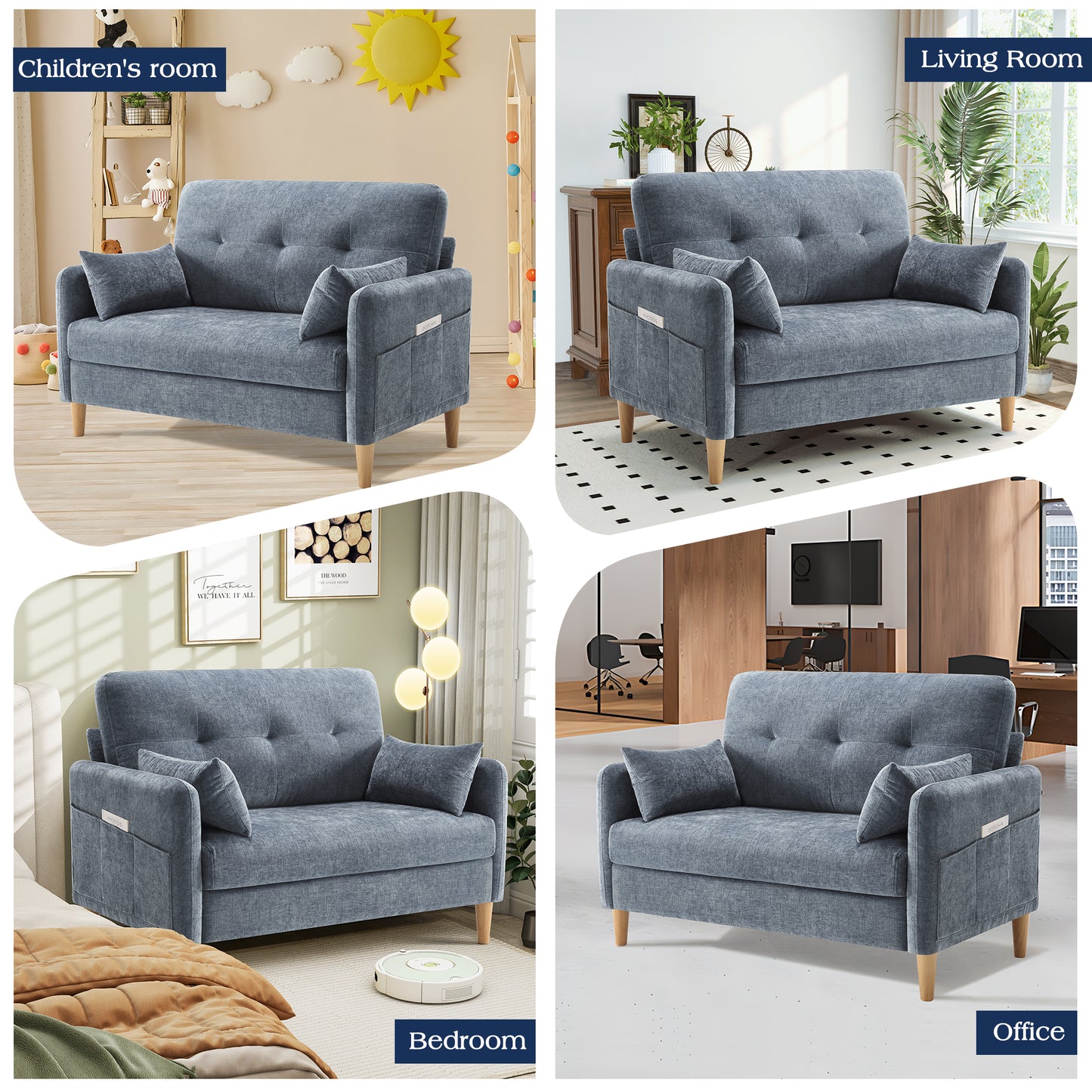47'' Wide LoveSeat, 2-seat Chenille sofa with 2 Pillows for Living Room and Small Spaces