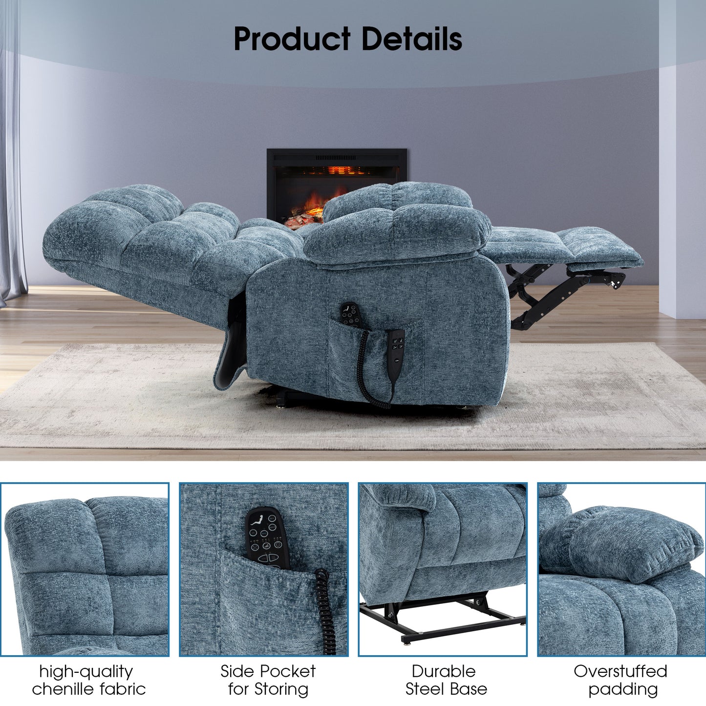0050 Lay Flat Recliner Power Lift Chair for Elderly with Massage and Heat