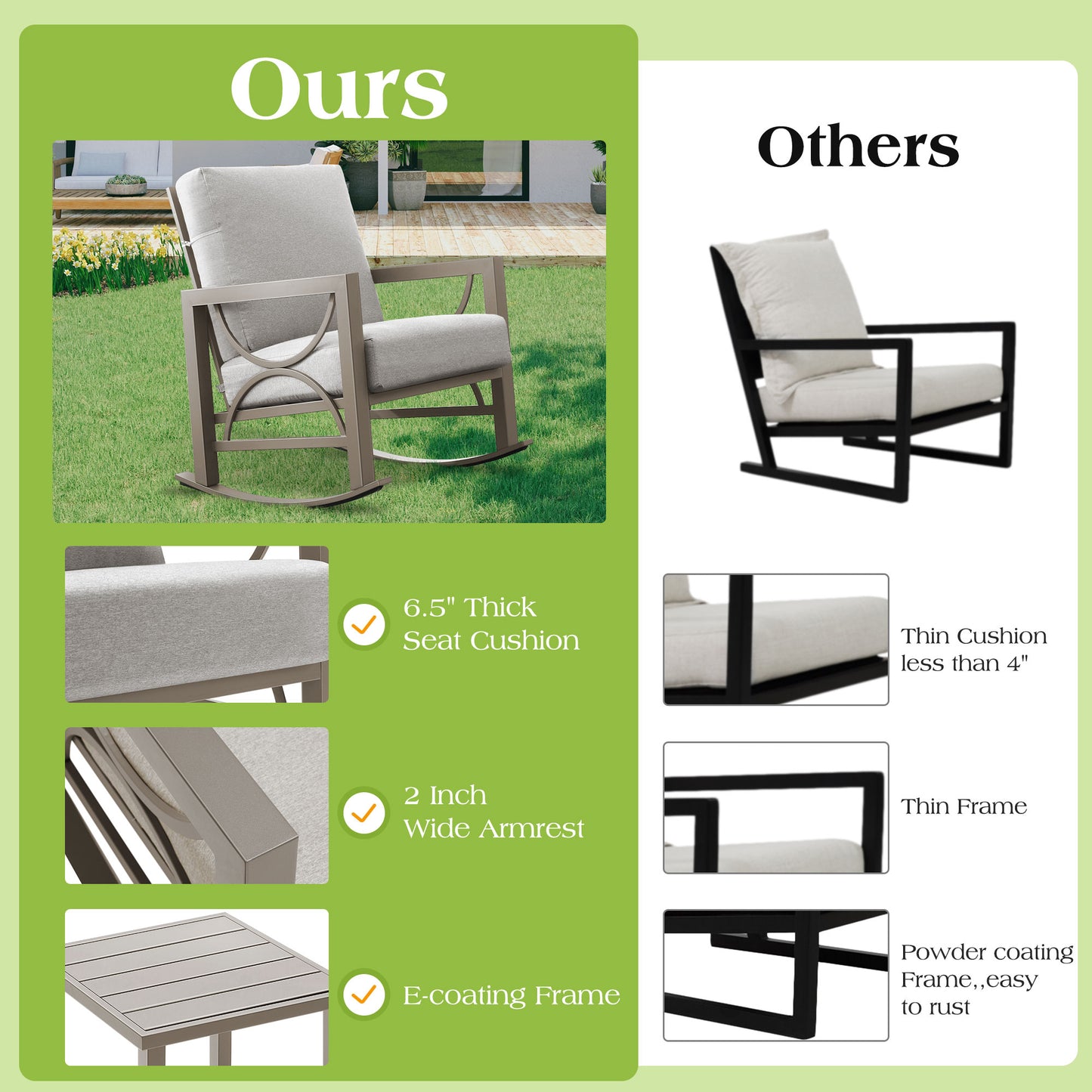 3 Pieces Rocking Metal Patio Bistro Set