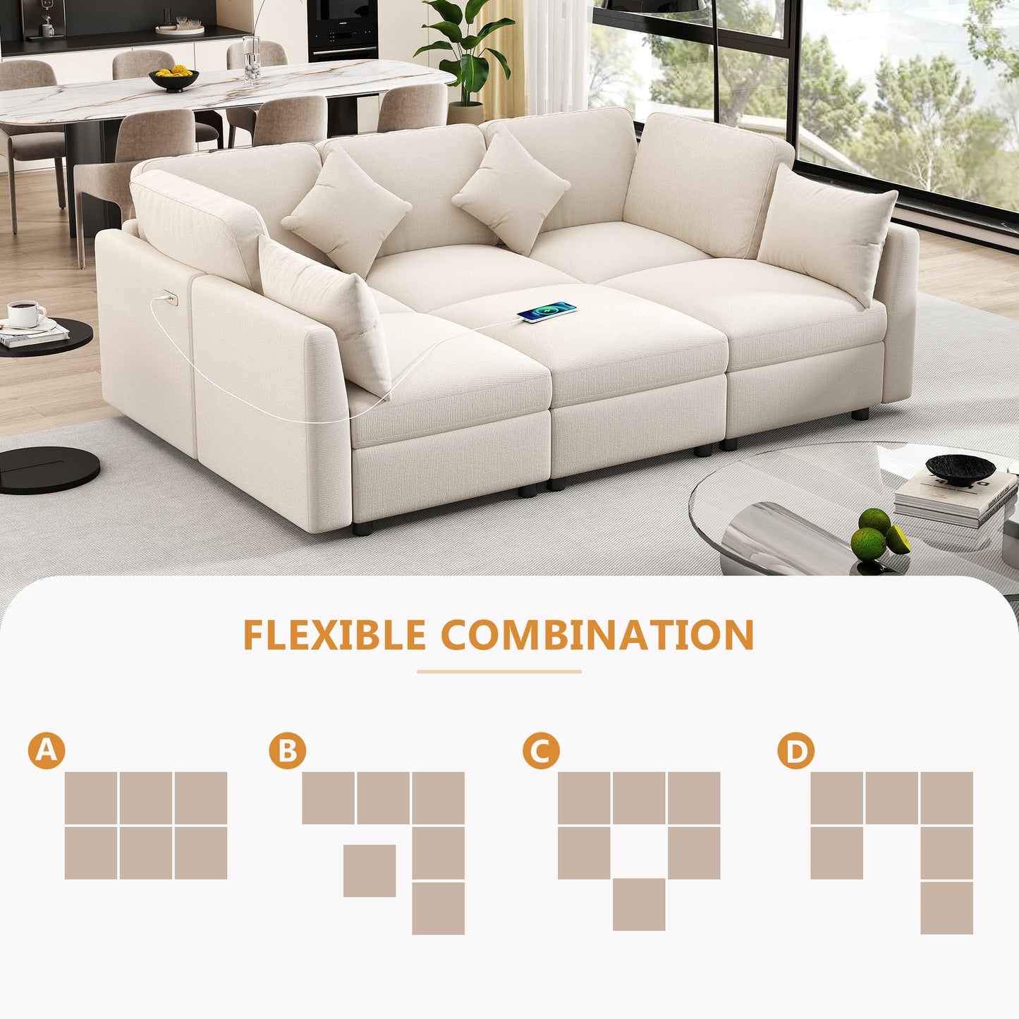 5 Seater Reversible Modular Sectional Sofa