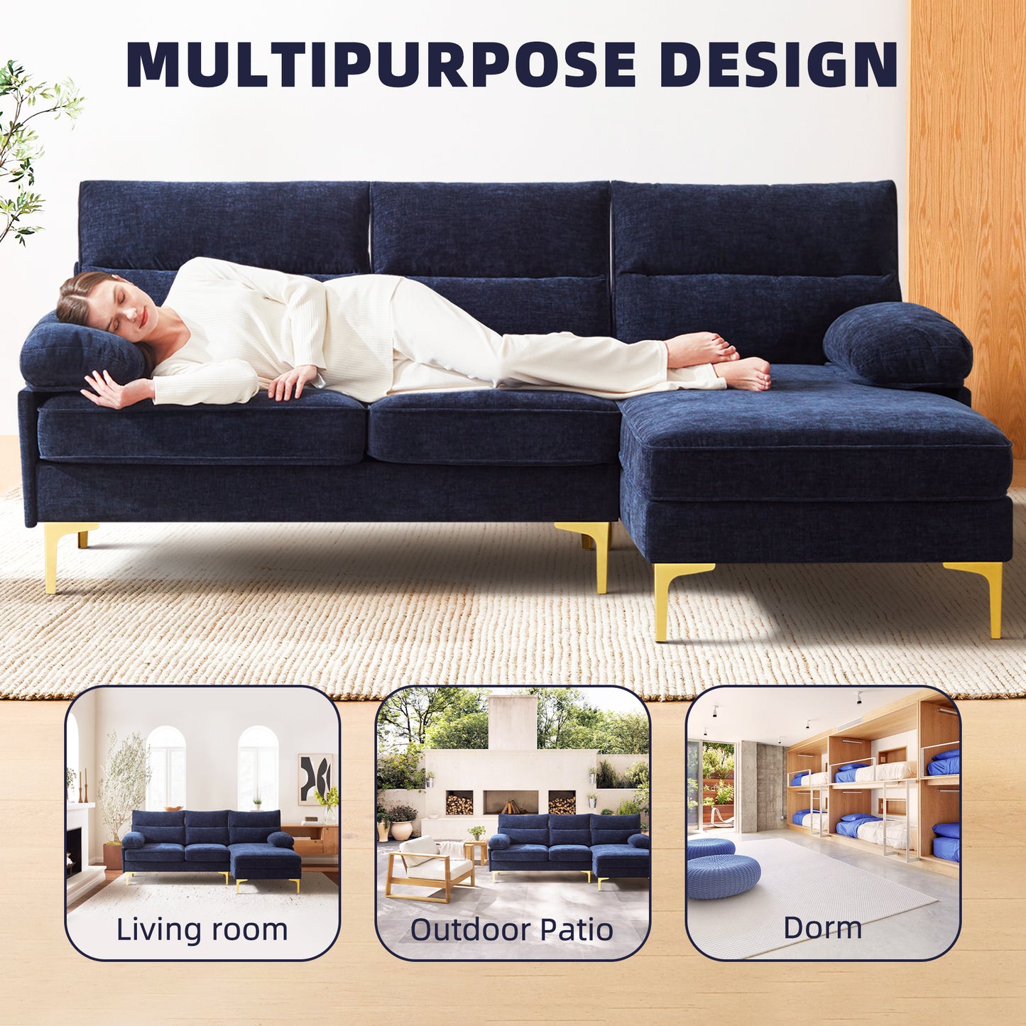 L Shape Couch 3 Seater Comfy Sofa with Reversible Chaise