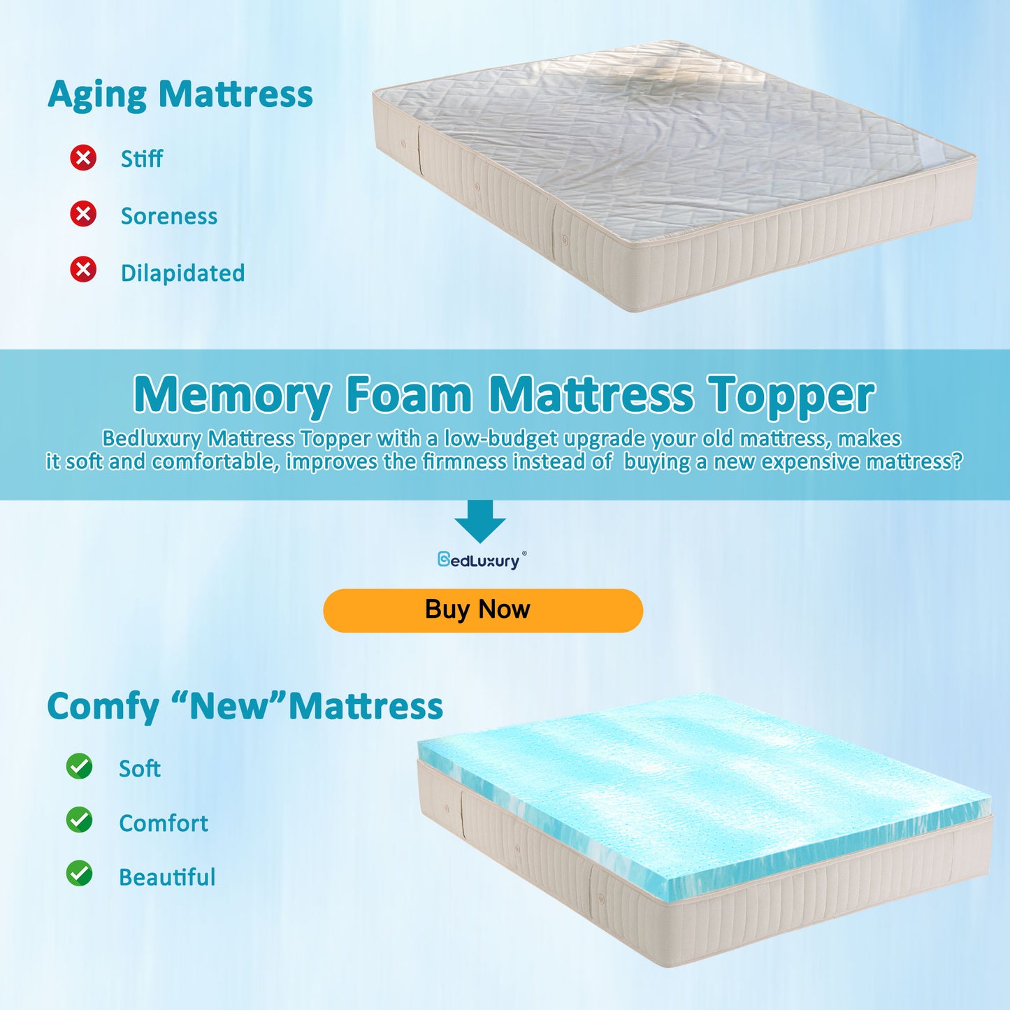 2&3 Inch Gel Memory Foam Mattress Topper