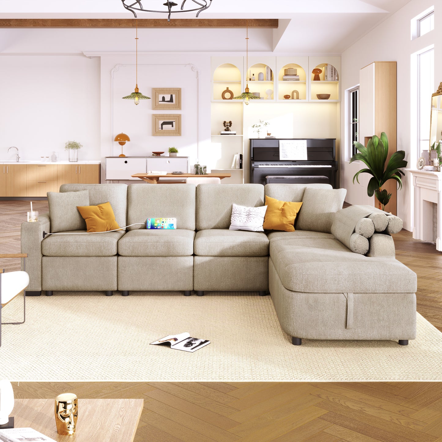 110’’ L-Shape Convertible Sectional Couches with Storage Chaise