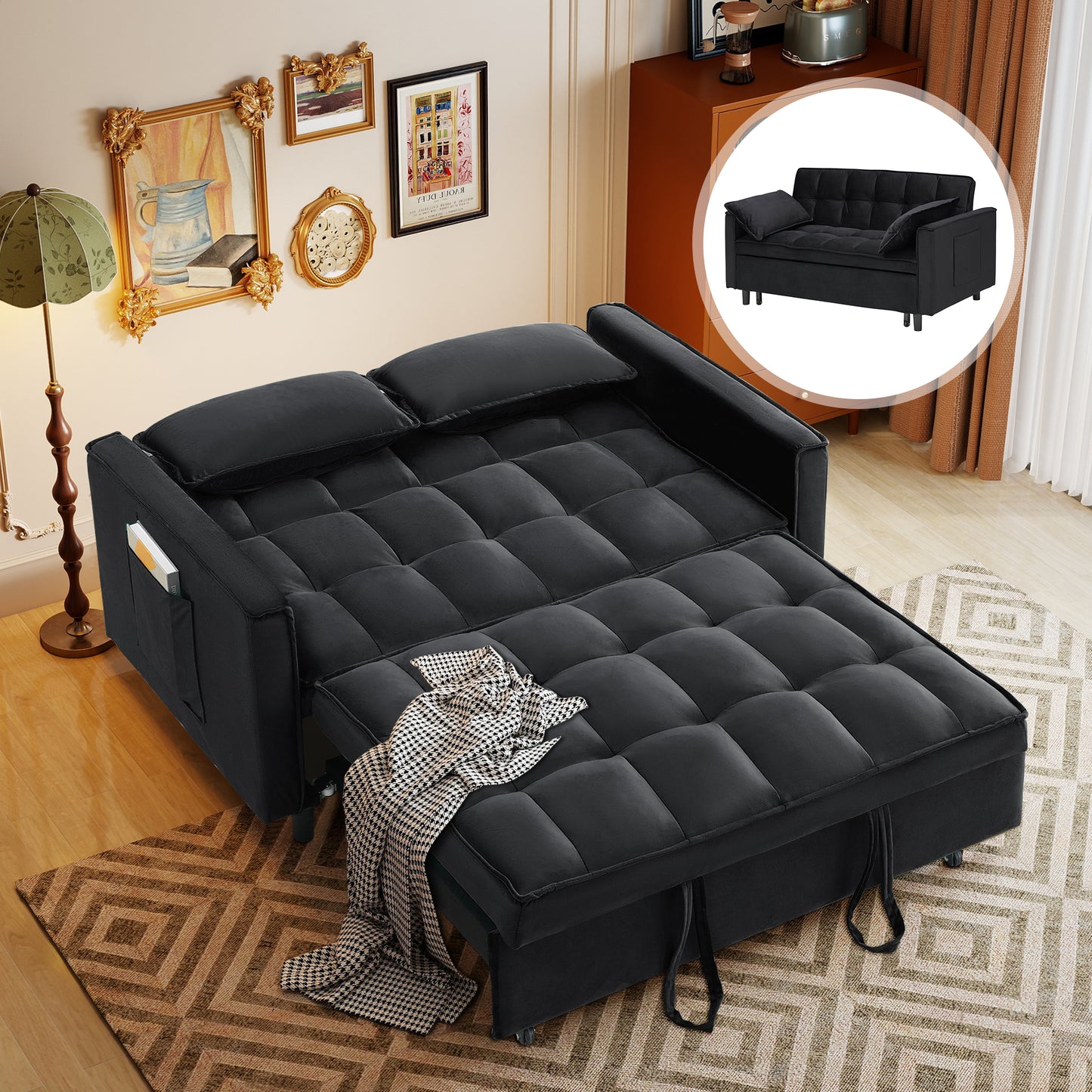 3-in-1 Convertible Sofa Bed, Loveseat Sleeper Sofa with Pull Out Bed & Adjustable Backrest for Living Room or Office
