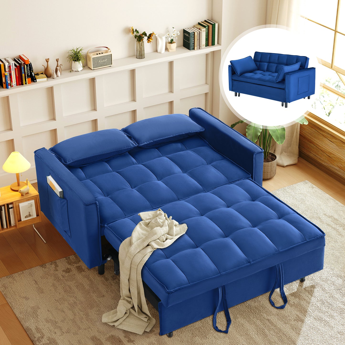 3-in-1 Convertible Sofa Bed, Loveseat Sleeper Sofa with Pull Out Bed & Adjustable Backrest for Living Room or Office