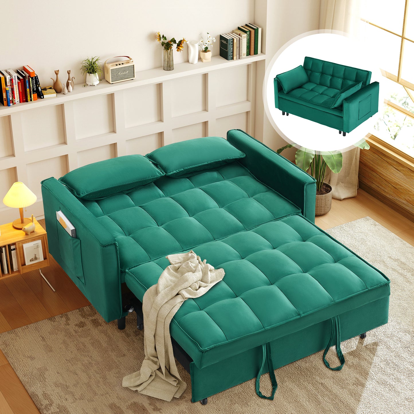 3-in-1 Convertible Sofa Bed, Loveseat Sleeper Sofa with Pull Out Bed & Adjustable Backrest for Living Room or Office