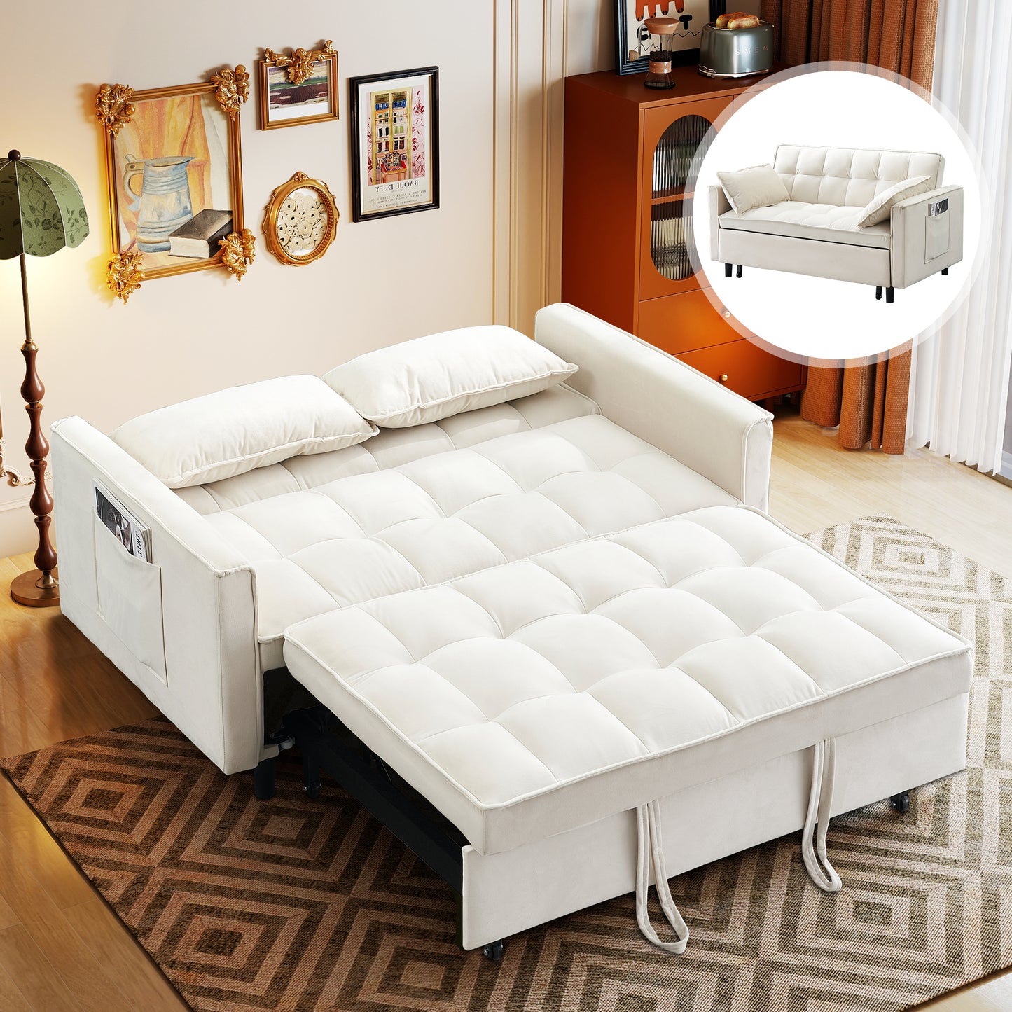 3-in-1 Convertible Sofa Bed, Loveseat Sleeper Sofa with Pull Out Bed & Adjustable Backrest for Living Room or Office