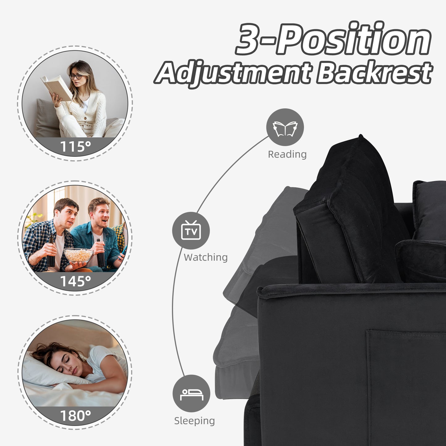 3-in-1 Convertible Sofa Bed, Loveseat Sleeper Sofa with Pull Out Bed & Adjustable Backrest for Living Room or Office
