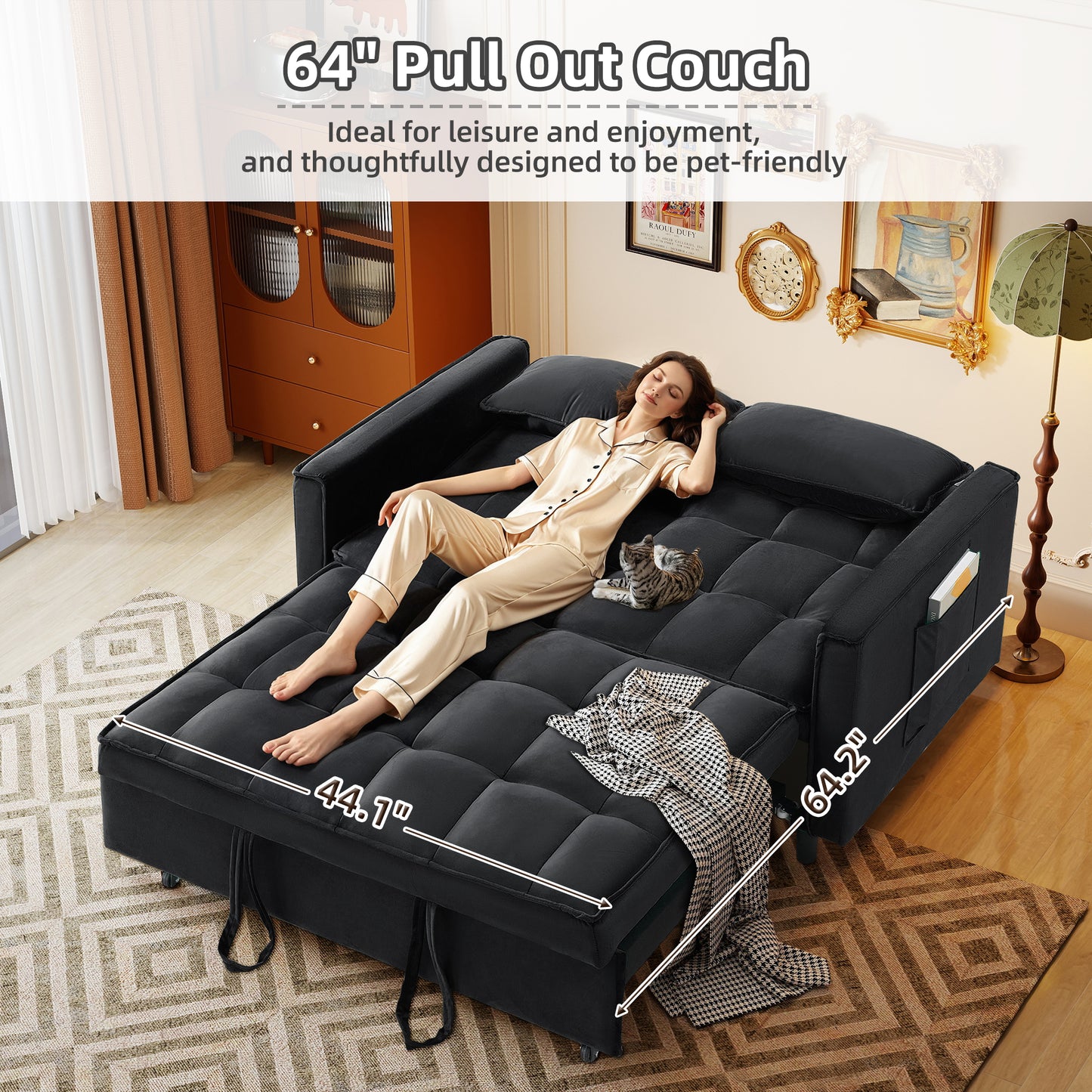 3-in-1 Convertible Sofa Bed, Loveseat Sleeper Sofa with Pull Out Bed & Adjustable Backrest for Living Room or Office