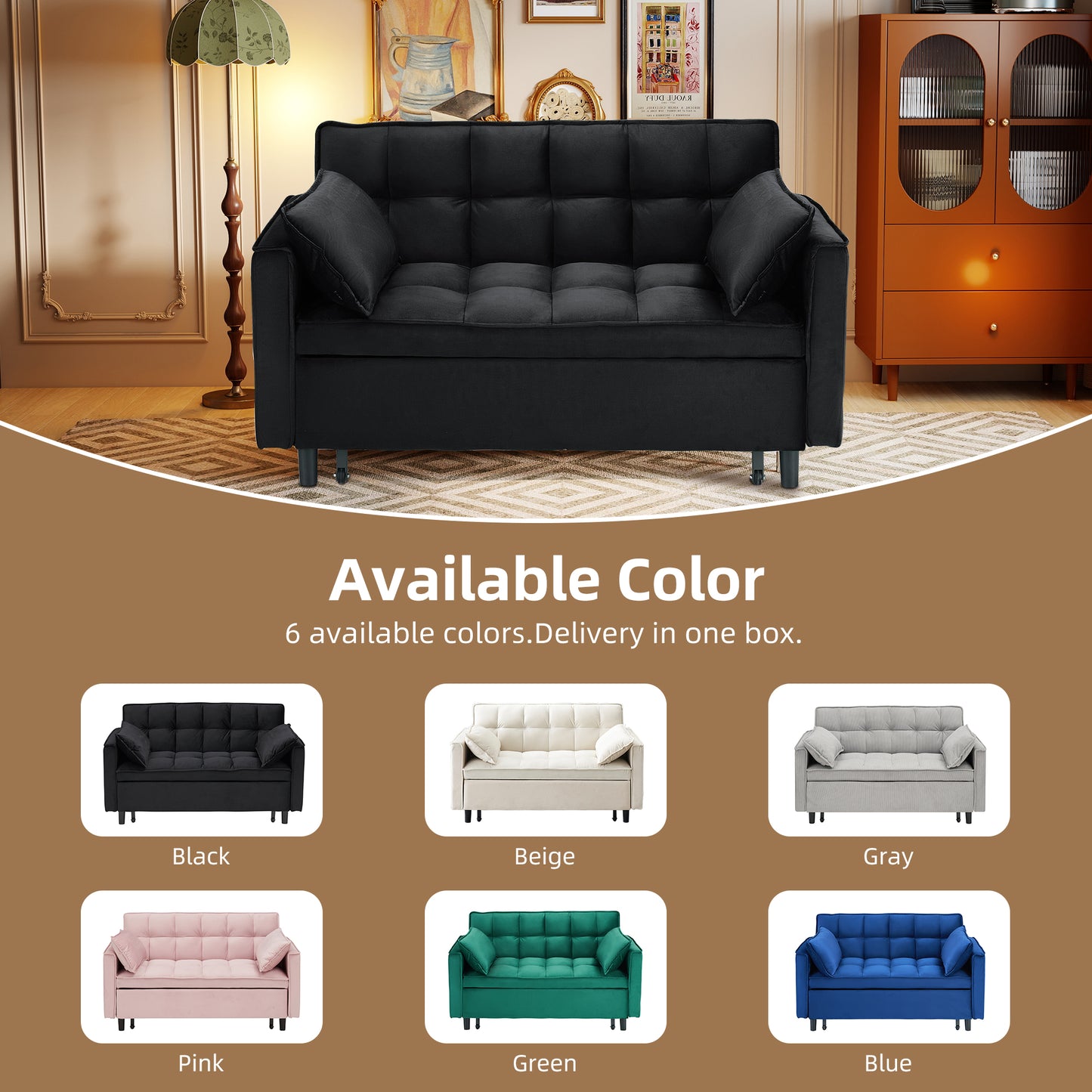 3-in-1 Convertible Sofa Bed, Loveseat Sleeper Sofa with Pull Out Bed & Adjustable Backrest for Living Room or Office