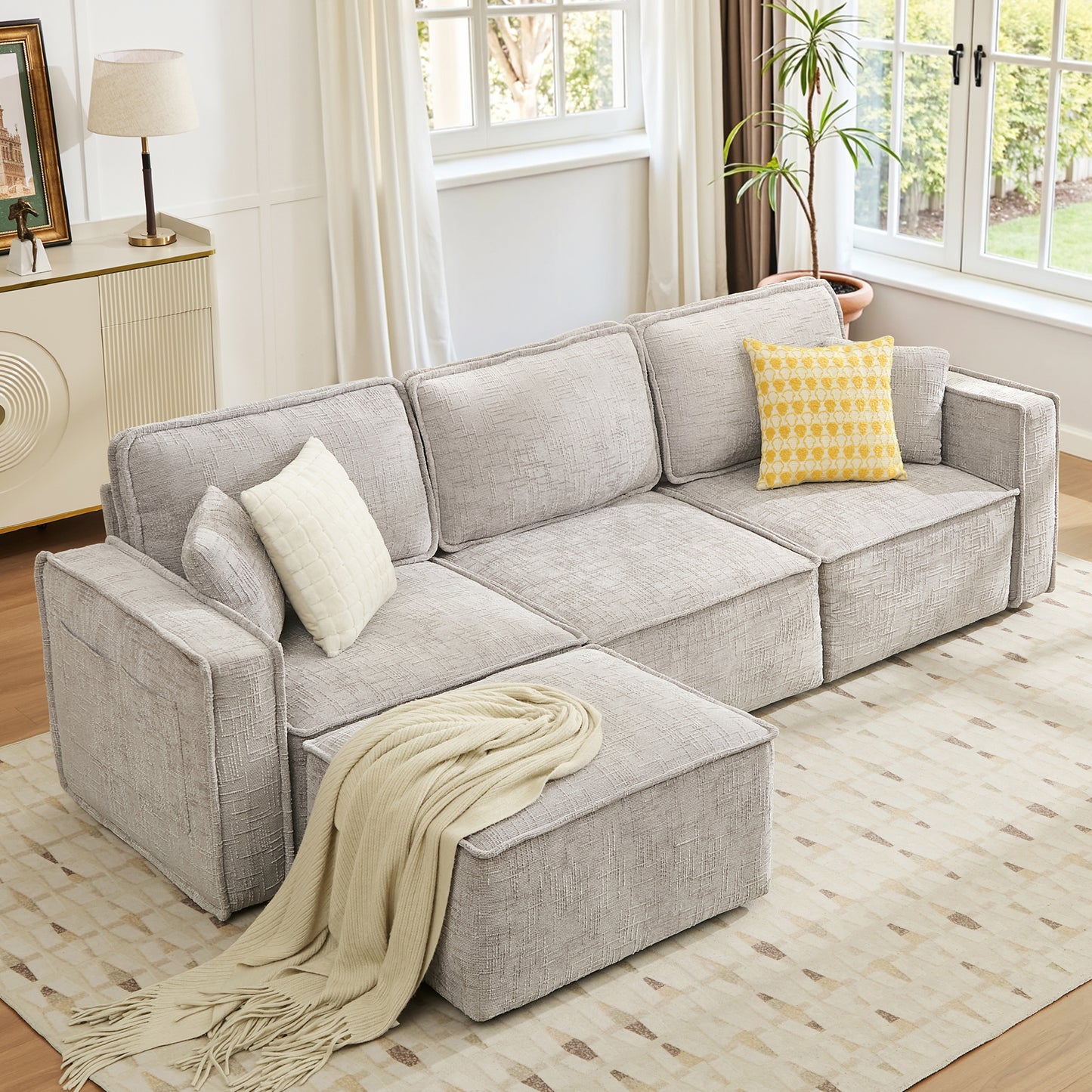 BedLuxury Oversized Loveseat Sofa, Modern Sectional Couch with Width Armrest for Living Room & Bedroom, Breathable Chenille Fabric