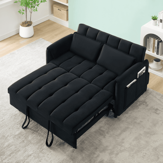 3-in-1 Loveseat Sleeper Couch, Velvet Convertible Sofa Bed with Adjustable Backrest for Living Room or Office.