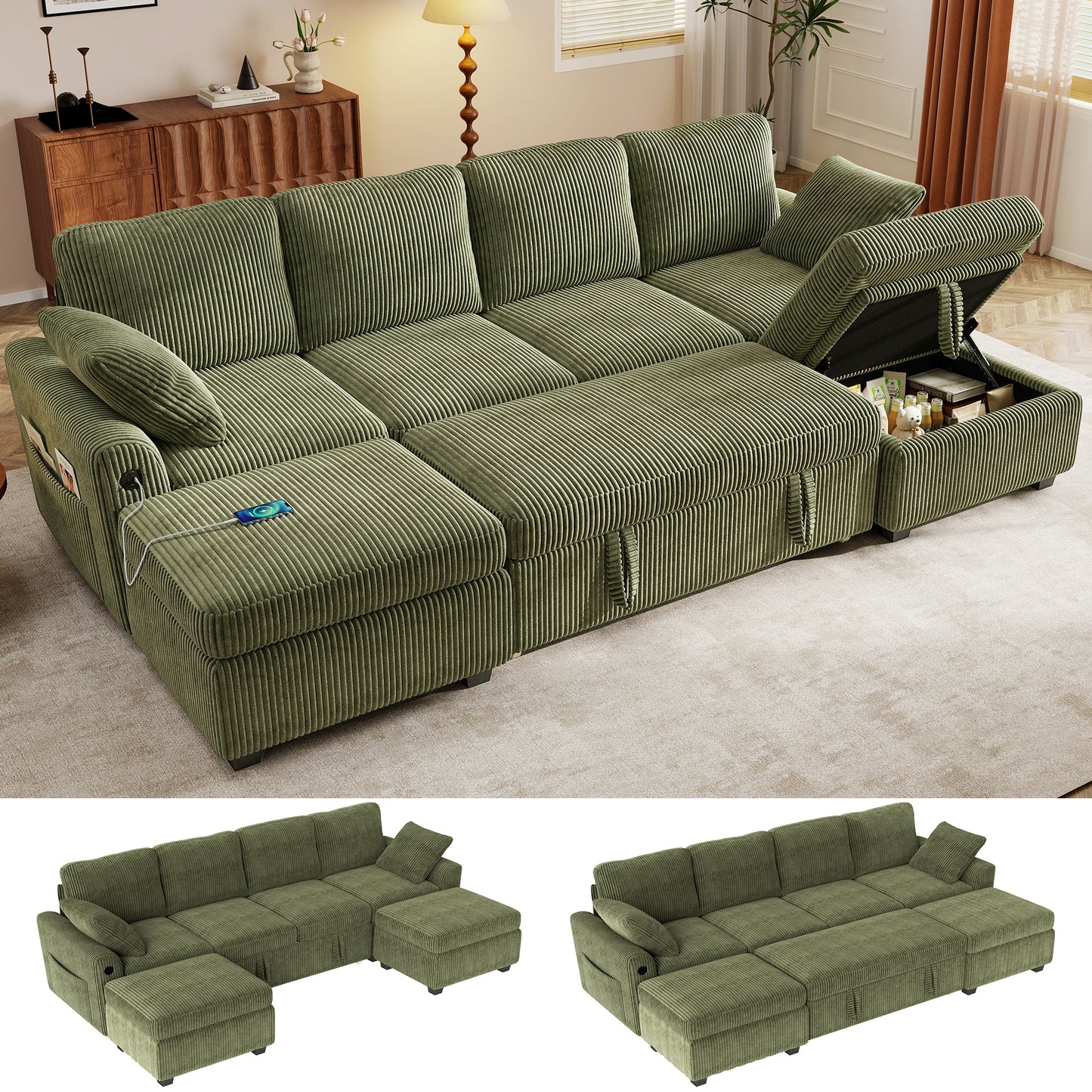 Sectional Sleeper Sofa with Pull Out Bed for Living Room