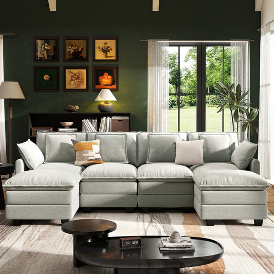 Modular Sectional Sofa with Movable Ottomans