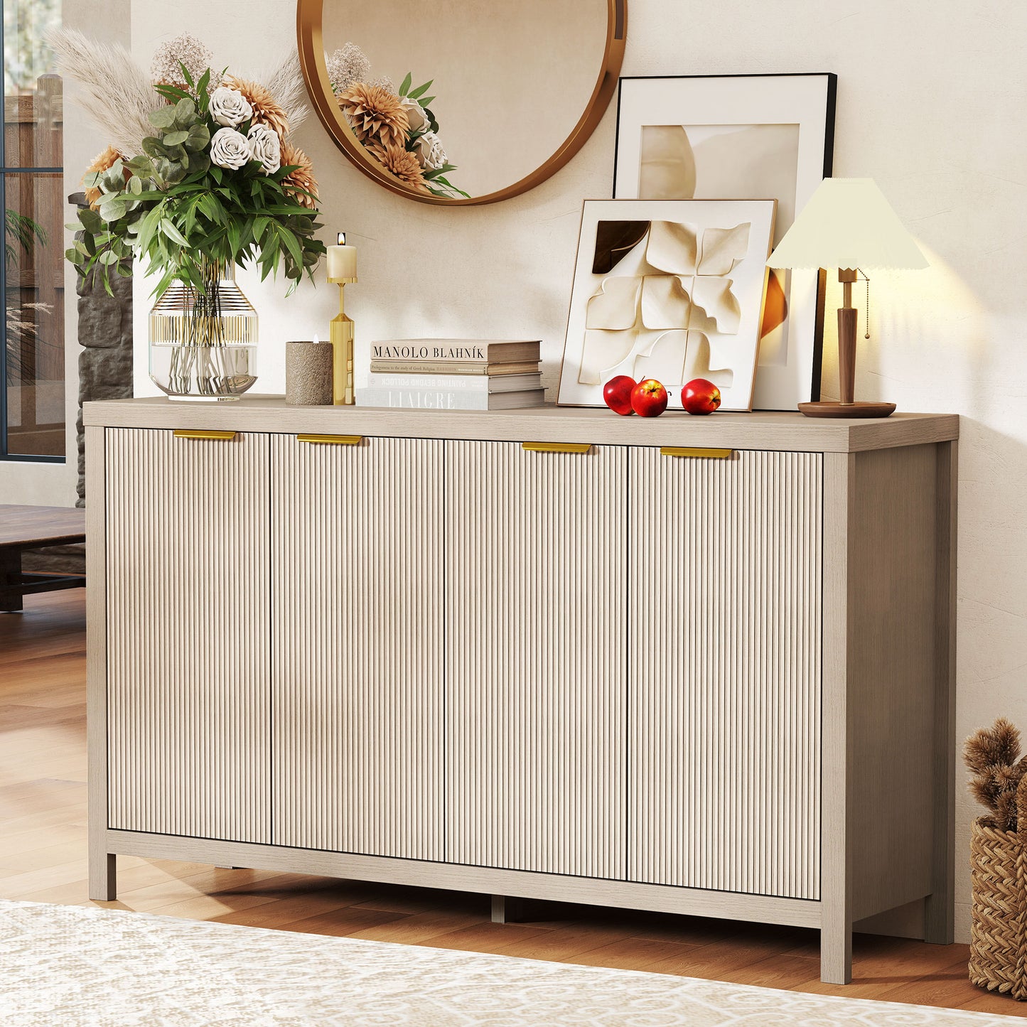 55.5 Inch Sideboard Buffet Cabinet With Sturdy Desktop