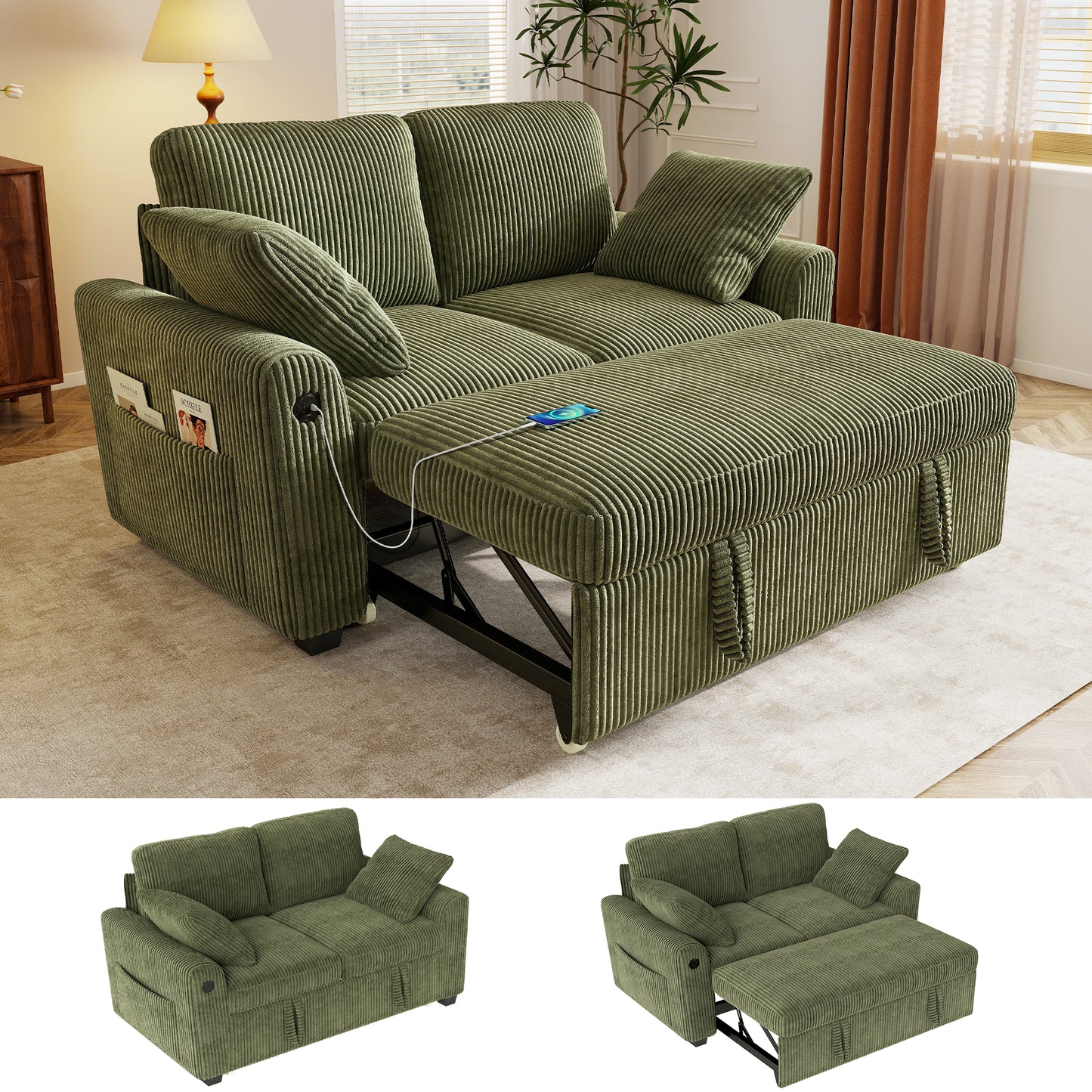 Sectional Sleeper Sofa with Pull Out Bed for Living Room