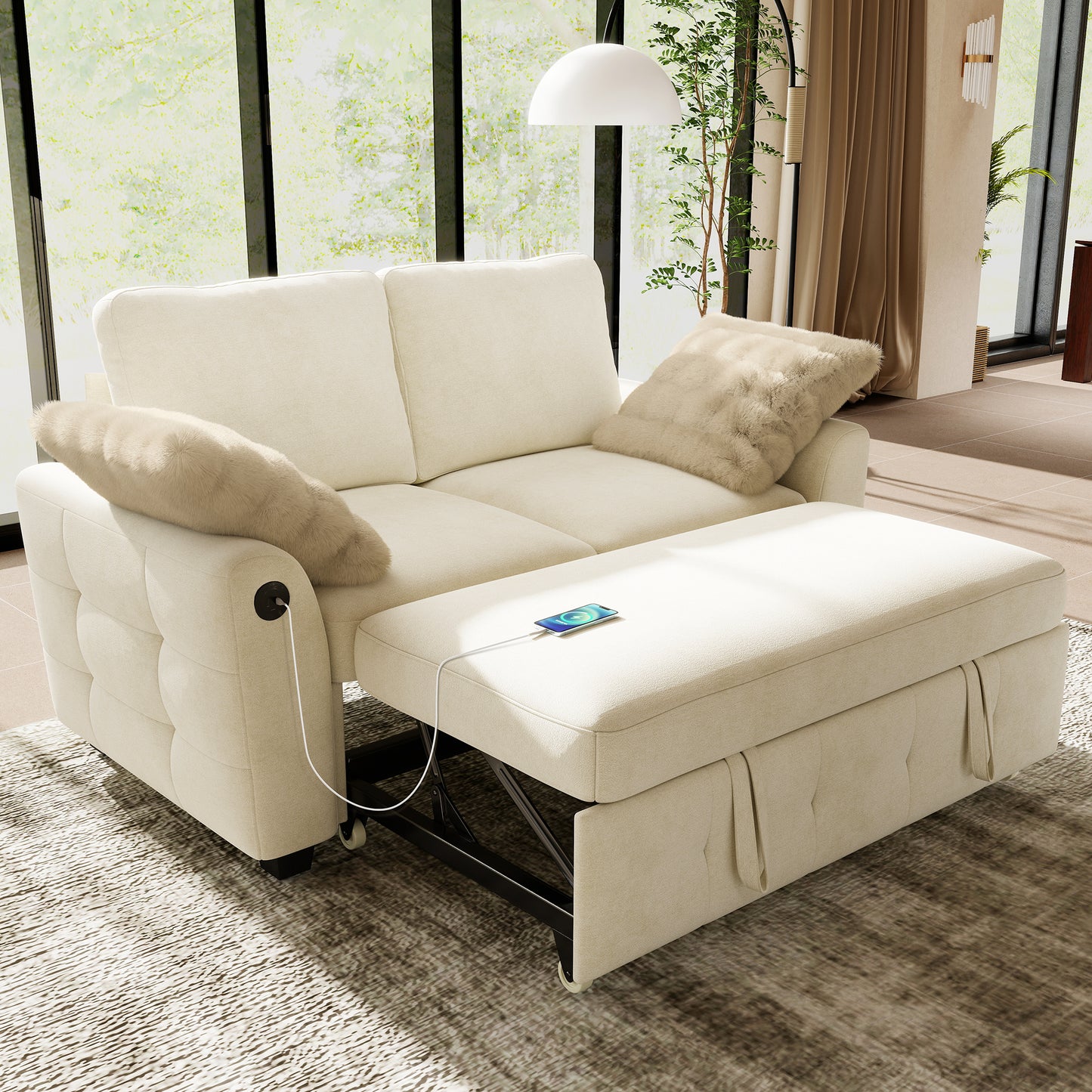 Sectional Sleeper Sofa with Pull Out Bed for Living Room