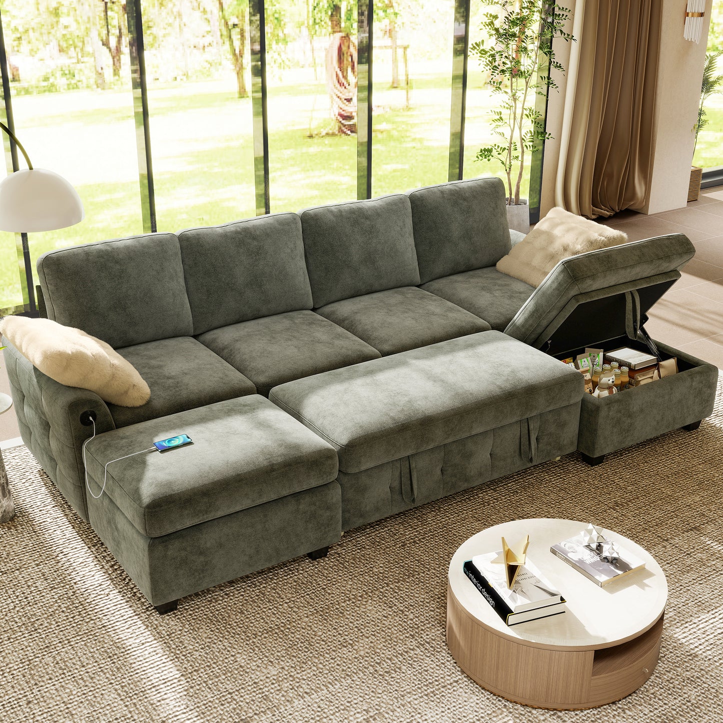 Sectional Sleeper Sofa with Pull Out Bed for Living Room