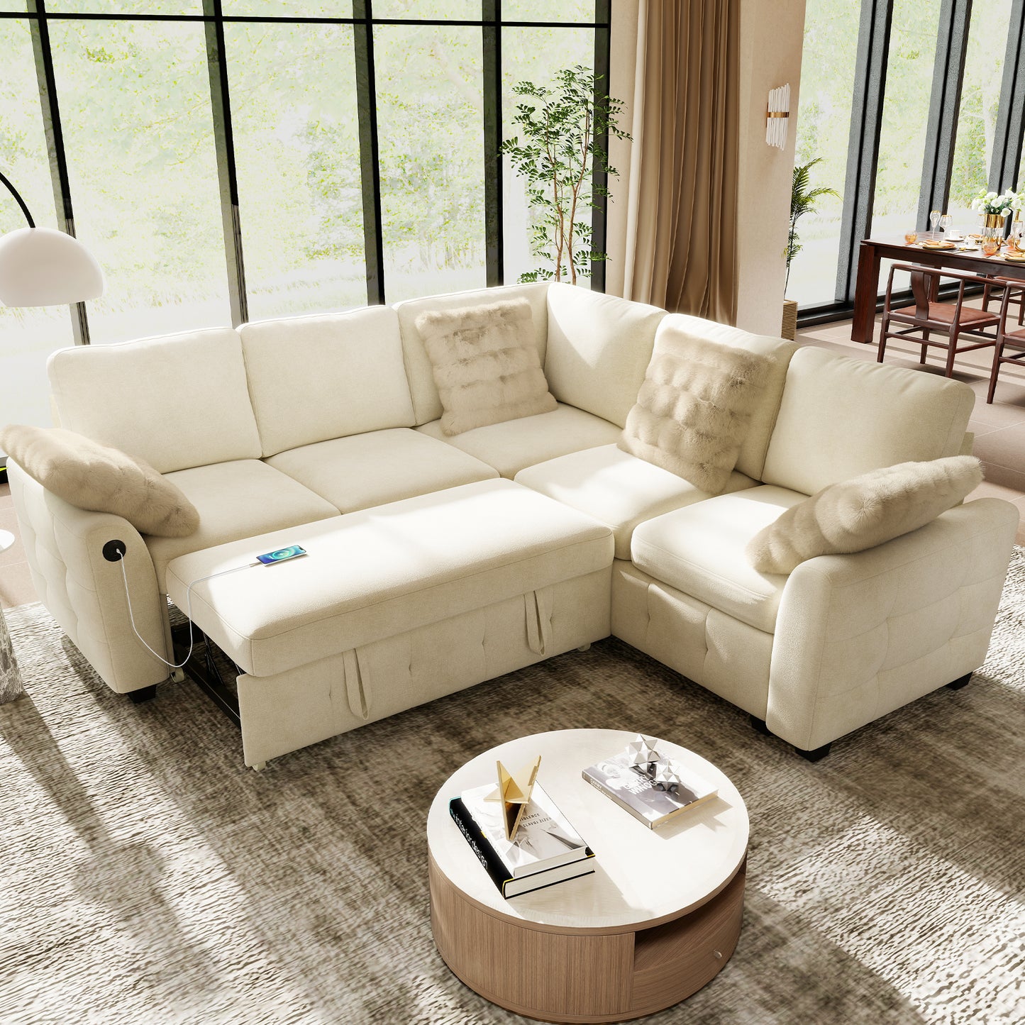 Sectional Sleeper Sofa with Pull Out Bed for Living Room