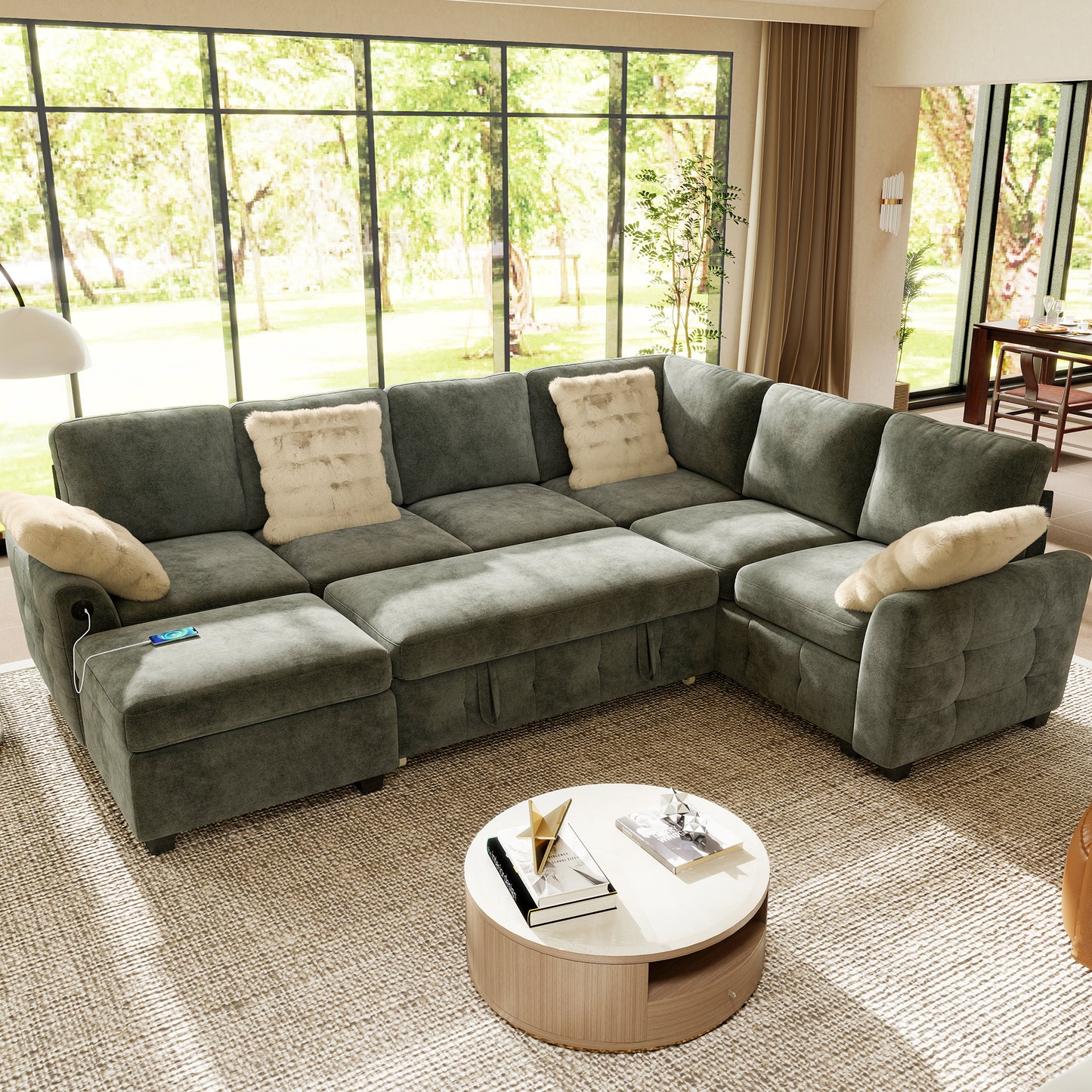 Sectional Sleeper Sofa with Pull Out Bed for Living Room