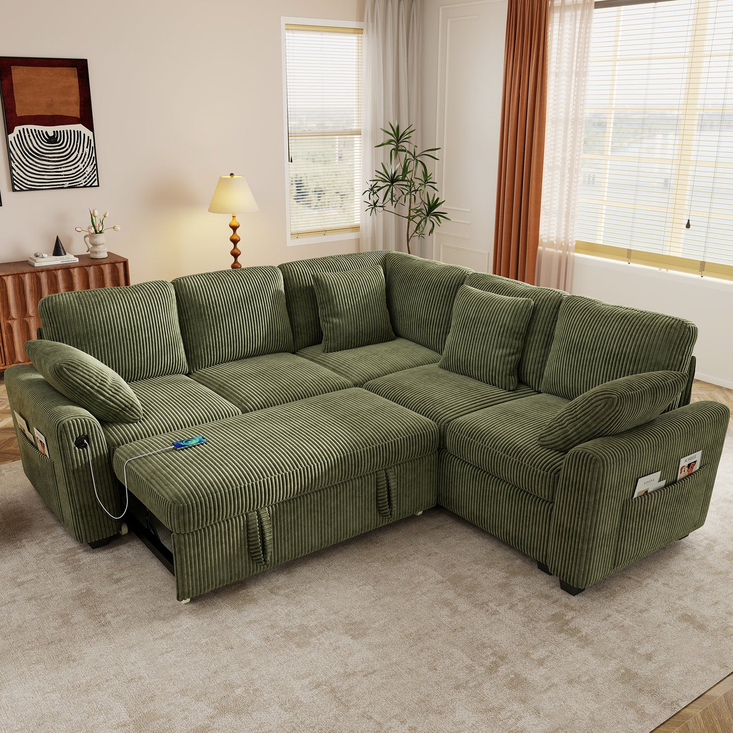 Sectional Sleeper Sofa with Pull Out Bed for Living Room