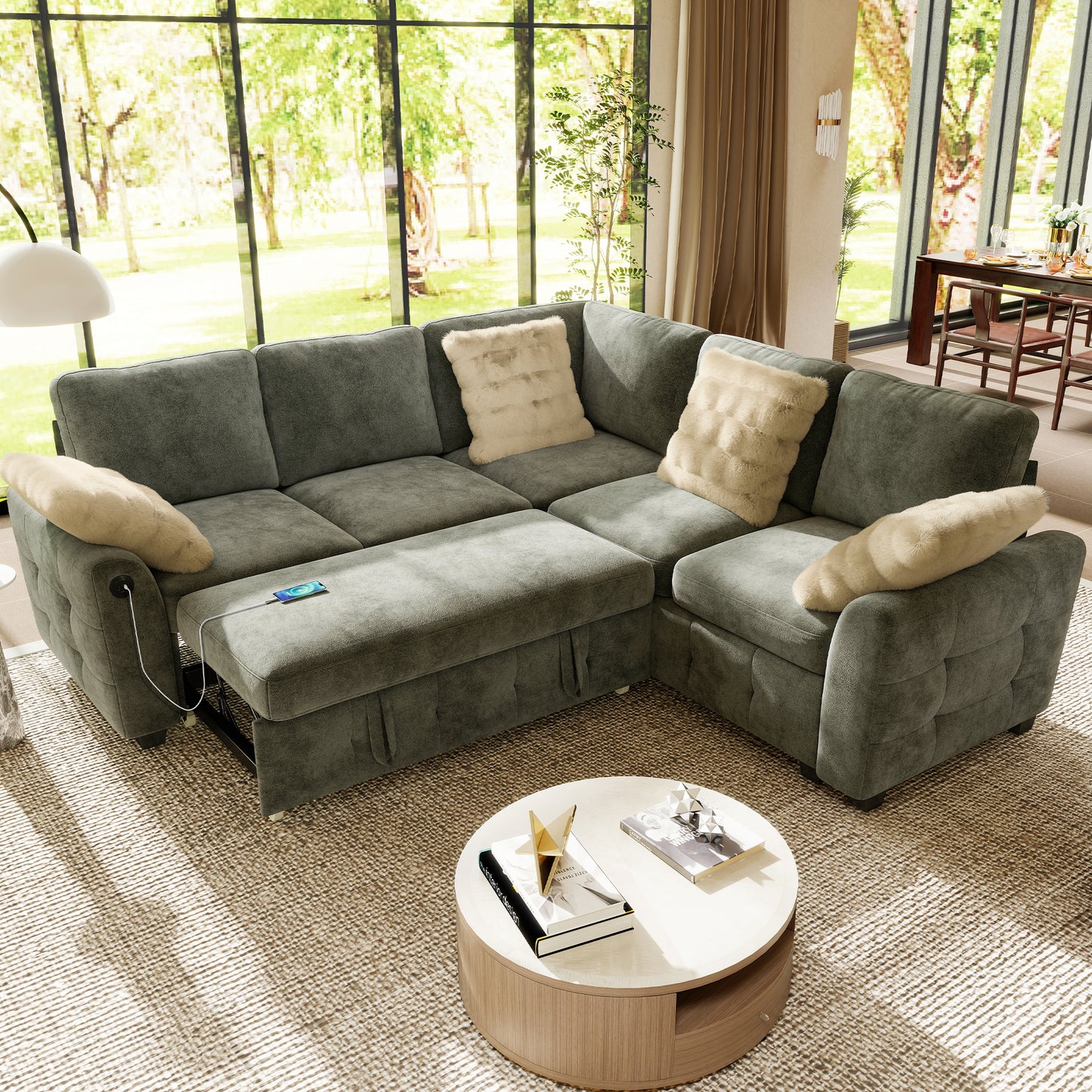 Sectional Sleeper Sofa with Pull Out Bed for Living Room
