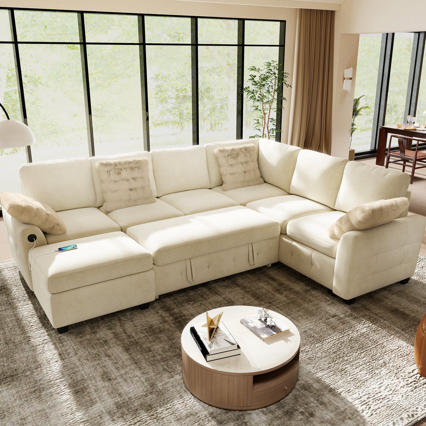 Sectional Sleeper Sofa with Pull Out Bed for Living Room