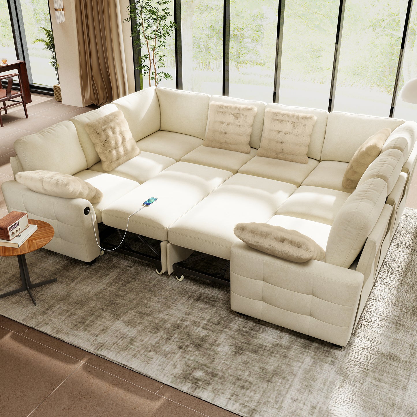 Sectional Sleeper Sofa with Pull Out Bed for Living Room