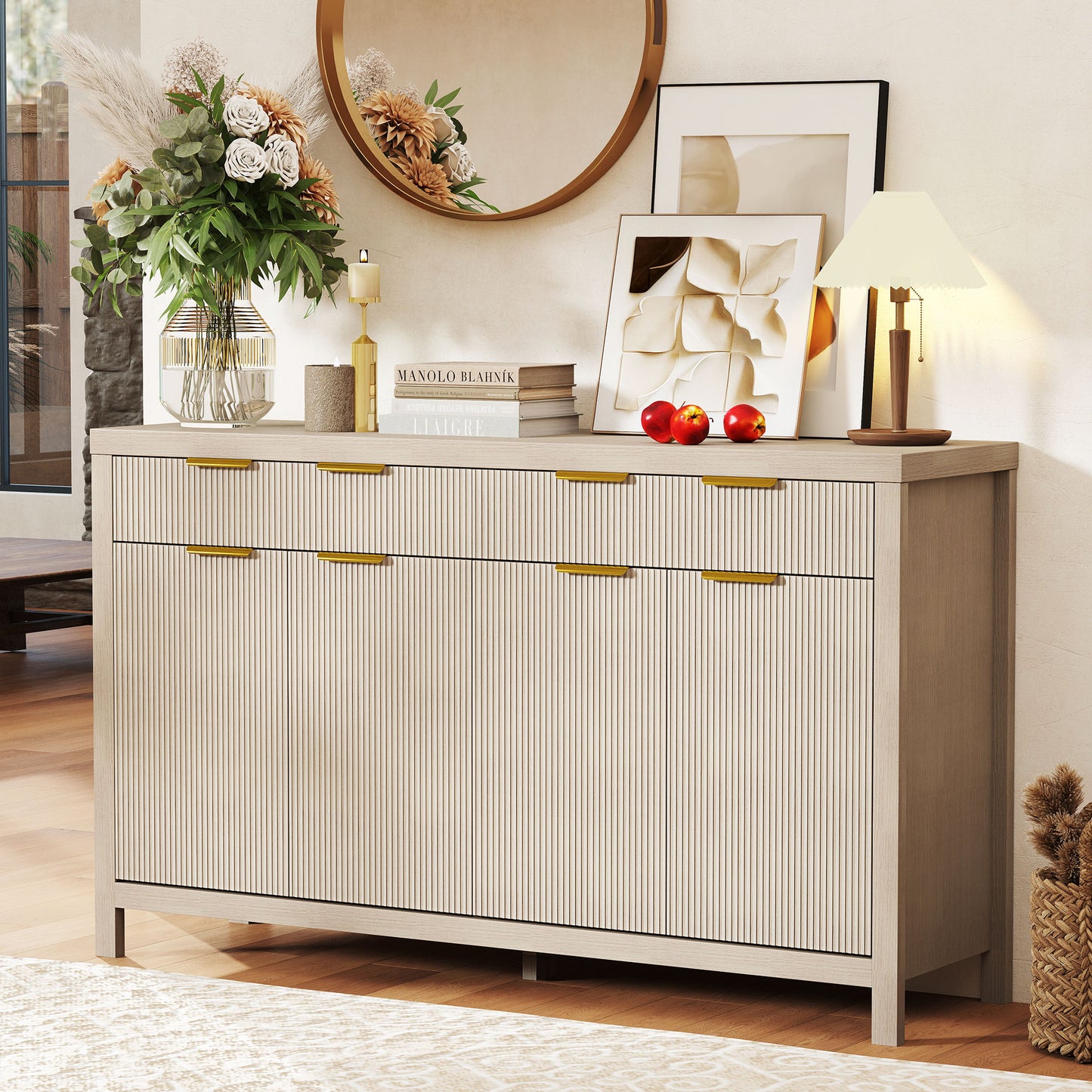 55.5 Inch Sideboard Buffet Cabinet With Sturdy Desktop