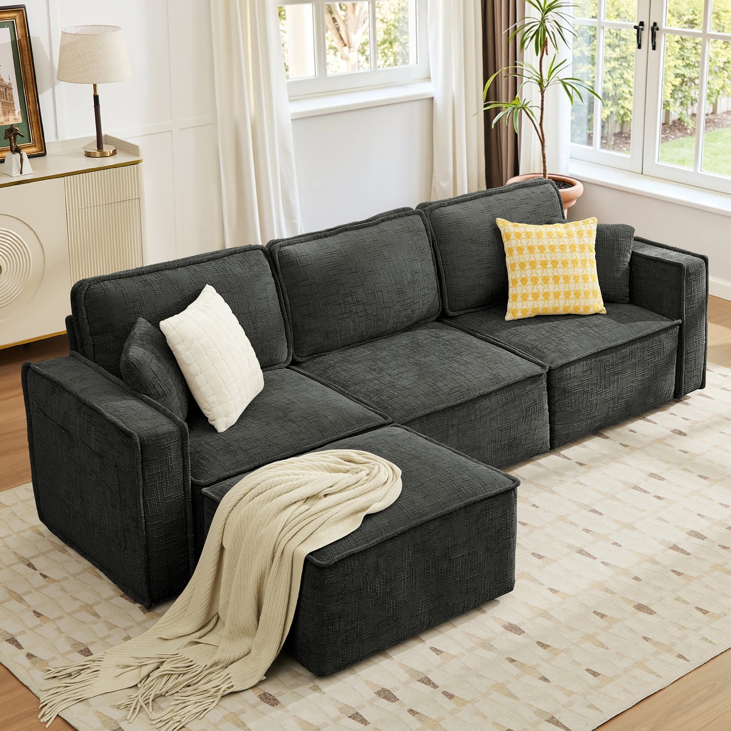 BedLuxury Oversized Loveseat Sofa, Modern Sectional Couch with Width Armrest for Living Room & Bedroom, Breathable Chenille Fabric