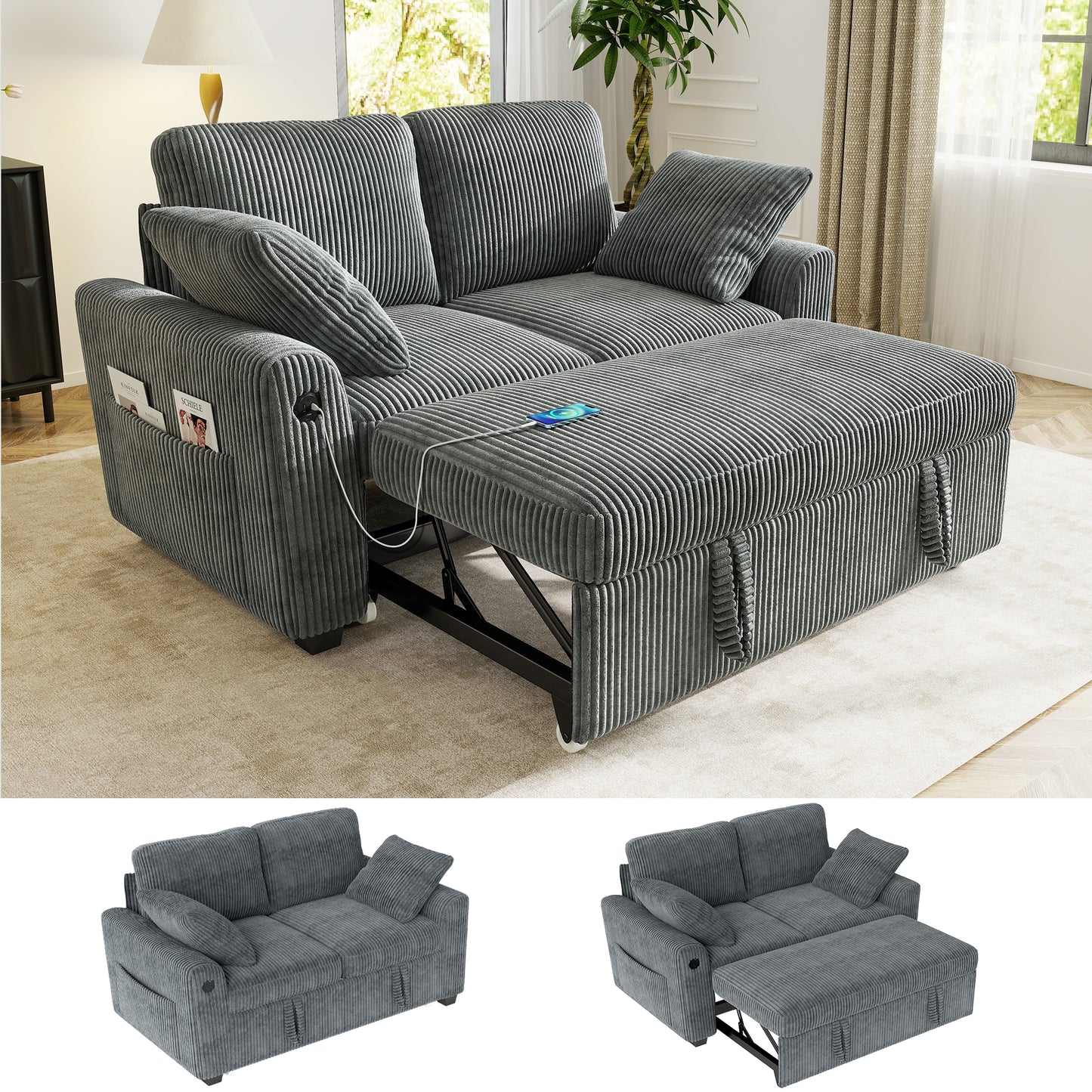 Sectional Sleeper Sofa with Pull Out Bed for Living Room