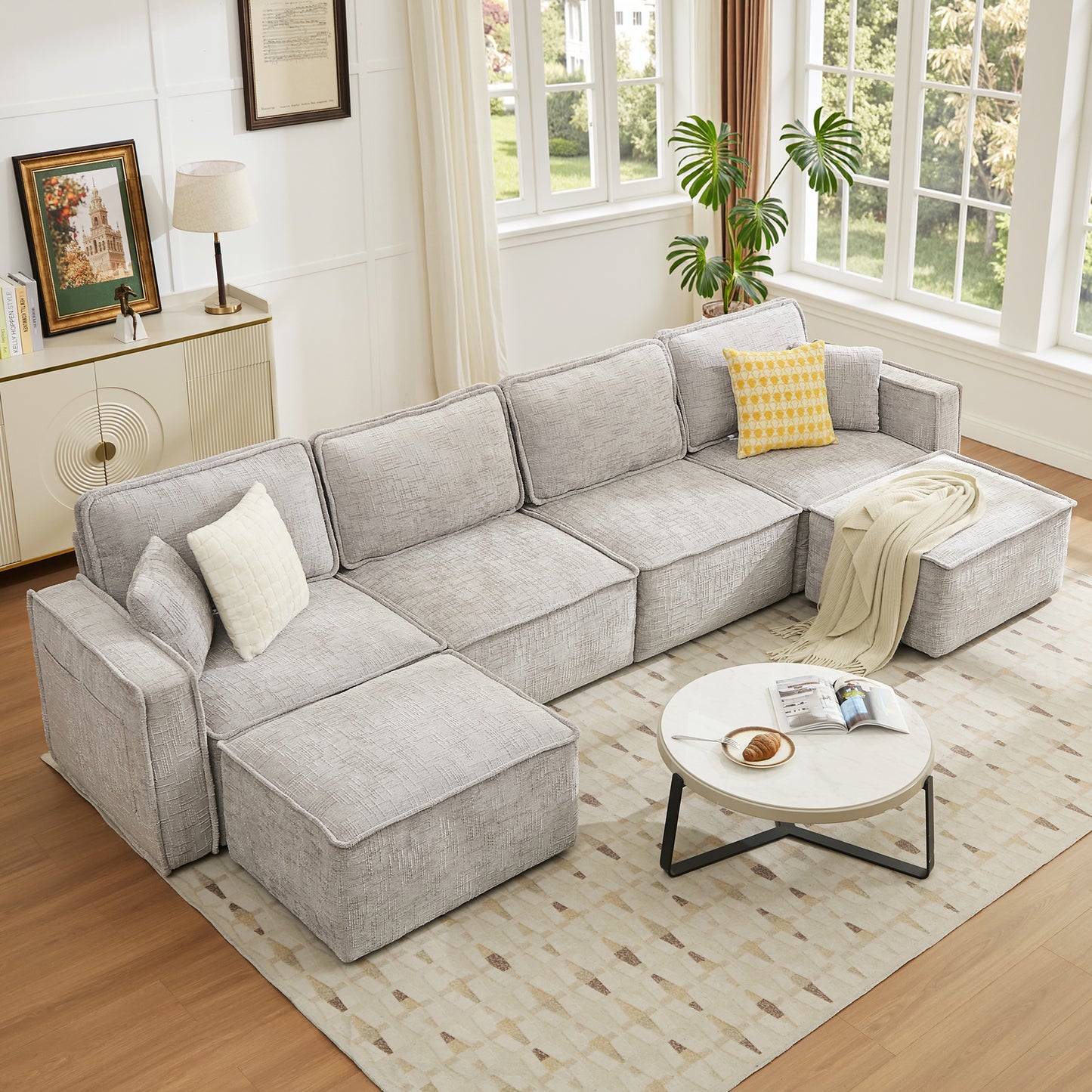 BedLuxury Oversized Loveseat Sofa, Modern Sectional Couch with Width Armrest for Living Room & Bedroom, Breathable Chenille Fabric