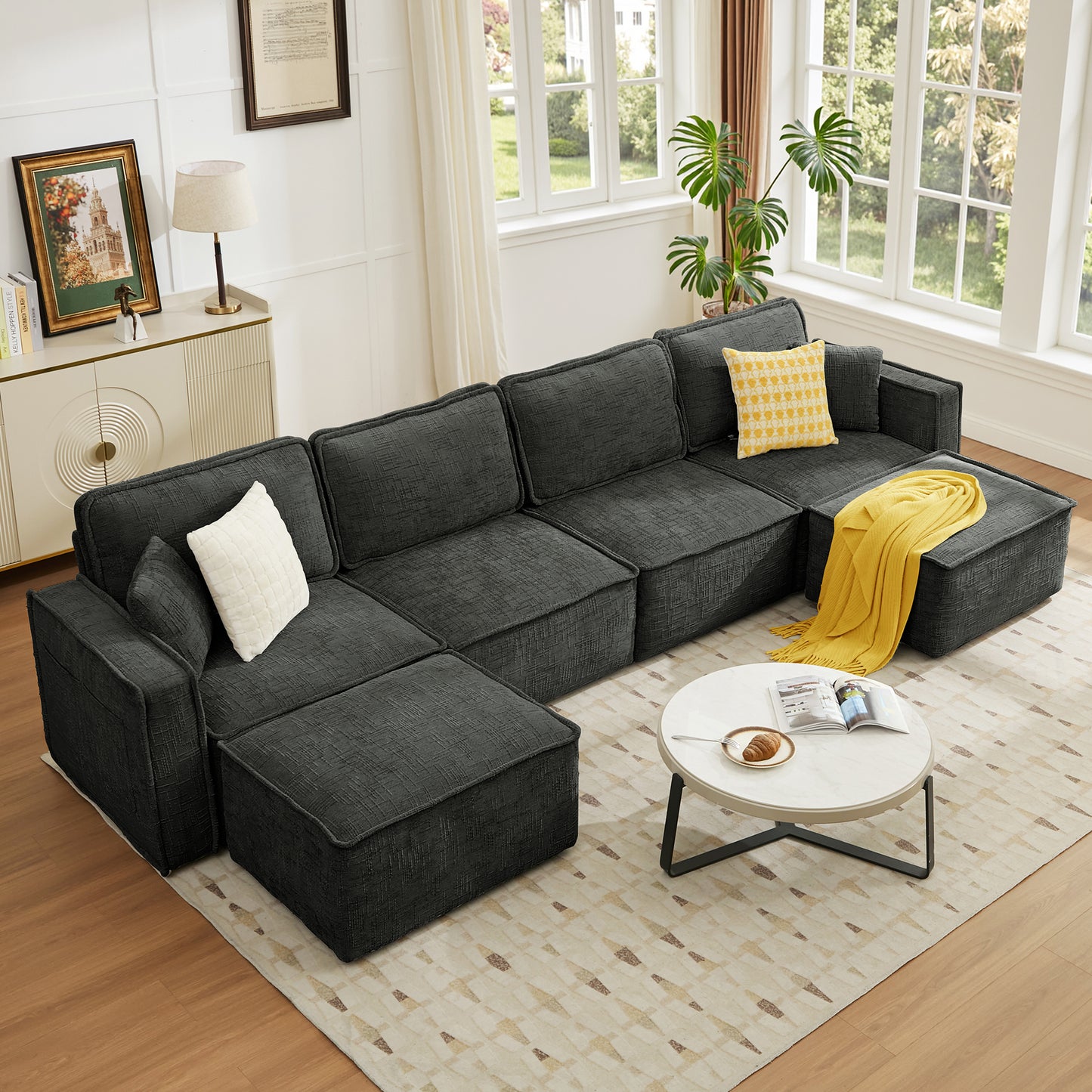 BedLuxury Oversized Loveseat Sofa, Modern Sectional Couch with Width Armrest for Living Room & Bedroom, Breathable Chenille Fabric