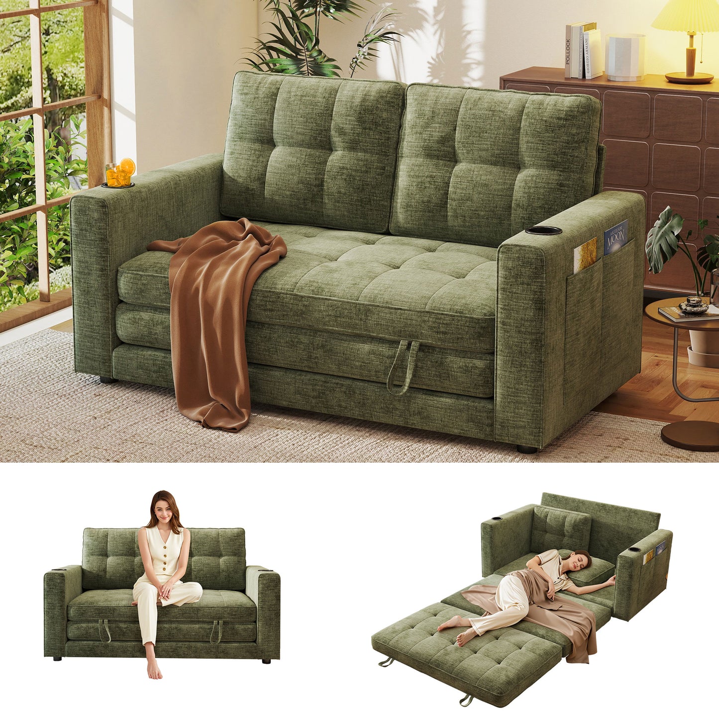 Comfy 3-in-1 Fordable Loveseat Sofa Couch for Small Space