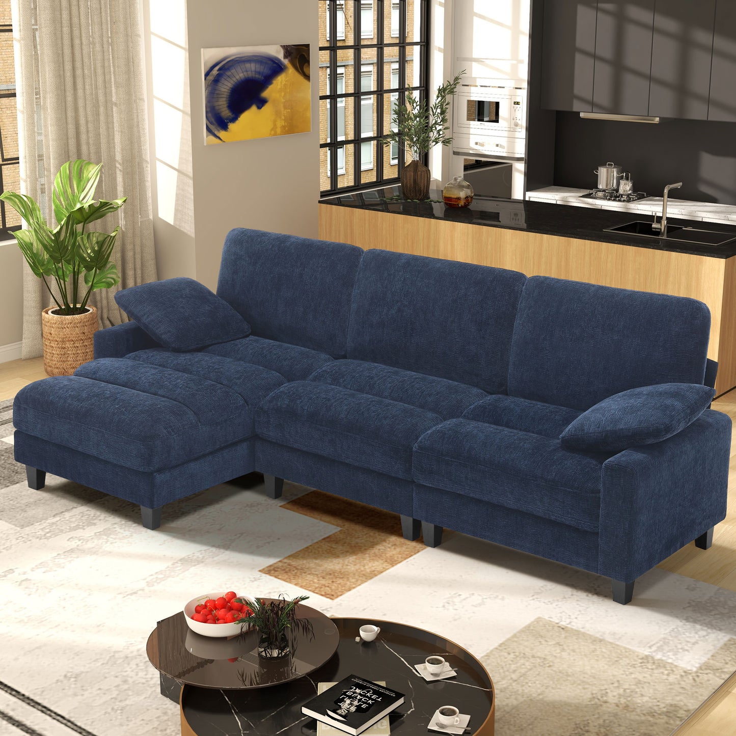 L Shape Couch 3 Seater Comfy Sofa with Reversible Chaise