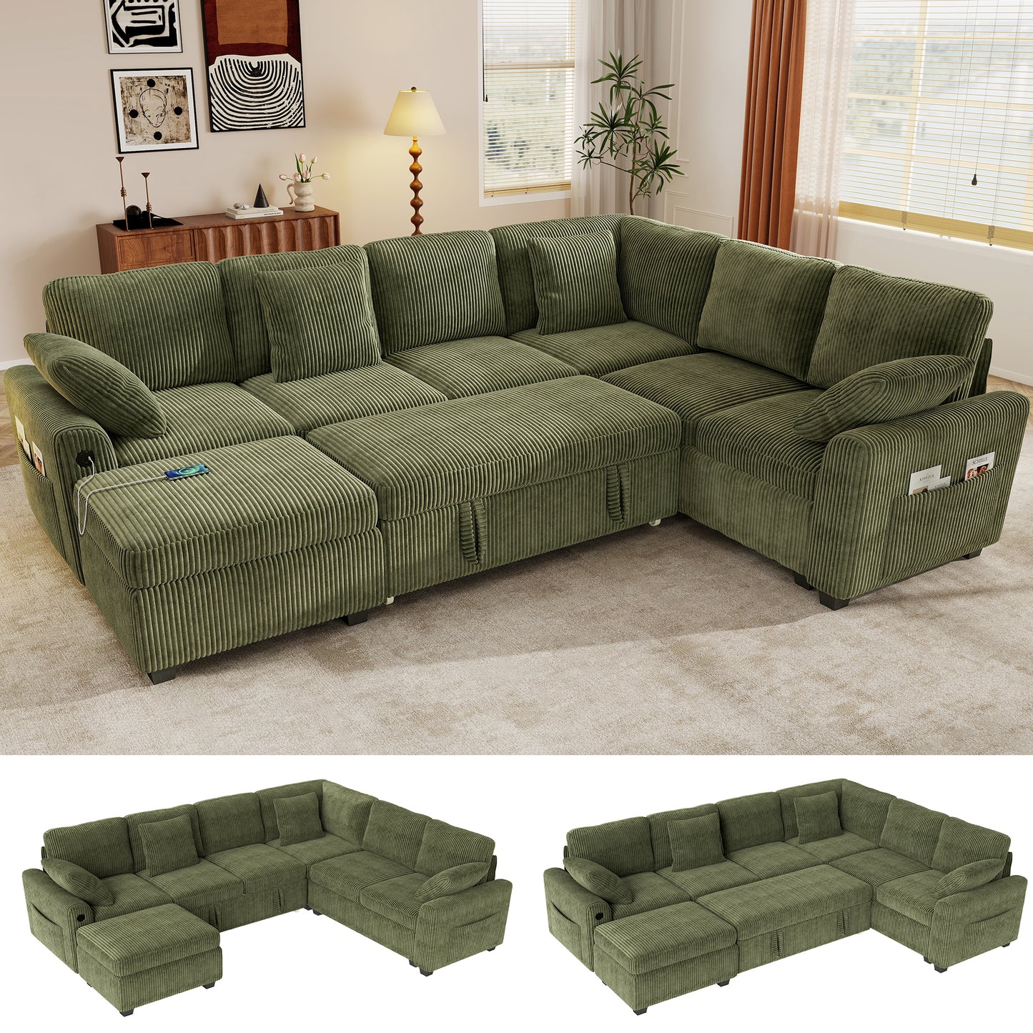 Sectional Sleeper Sofa with Pull Out Bed for Living Room