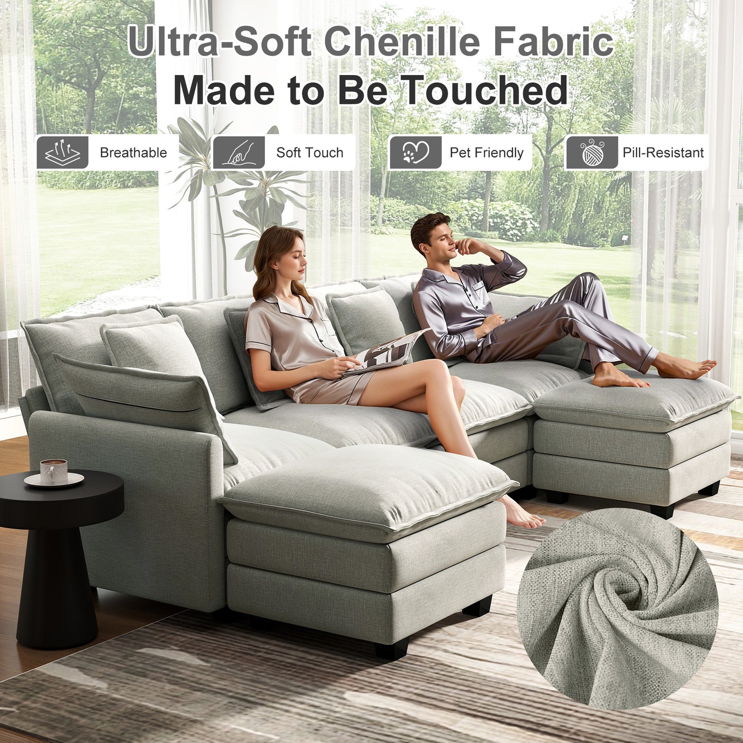 Modular Sectional Sofa with Movable Ottomans