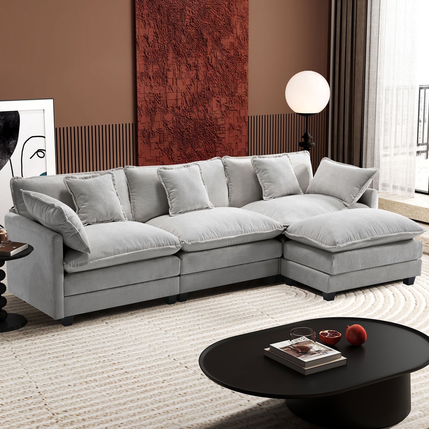 Modern Chenille Sectional Sofa Cloud Couch for Living Room