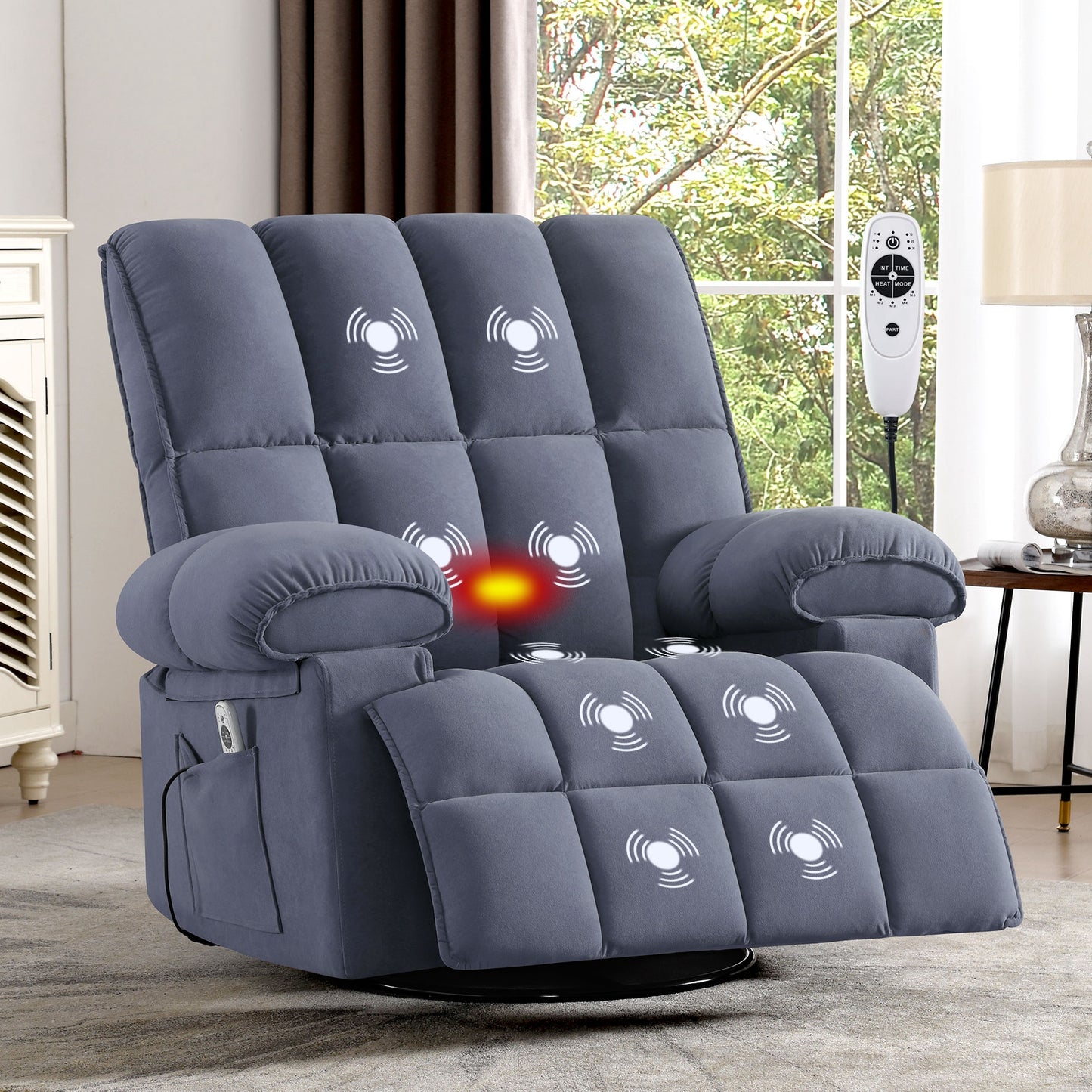 Swivel Rocker Recliner Chair with Massage and Heat