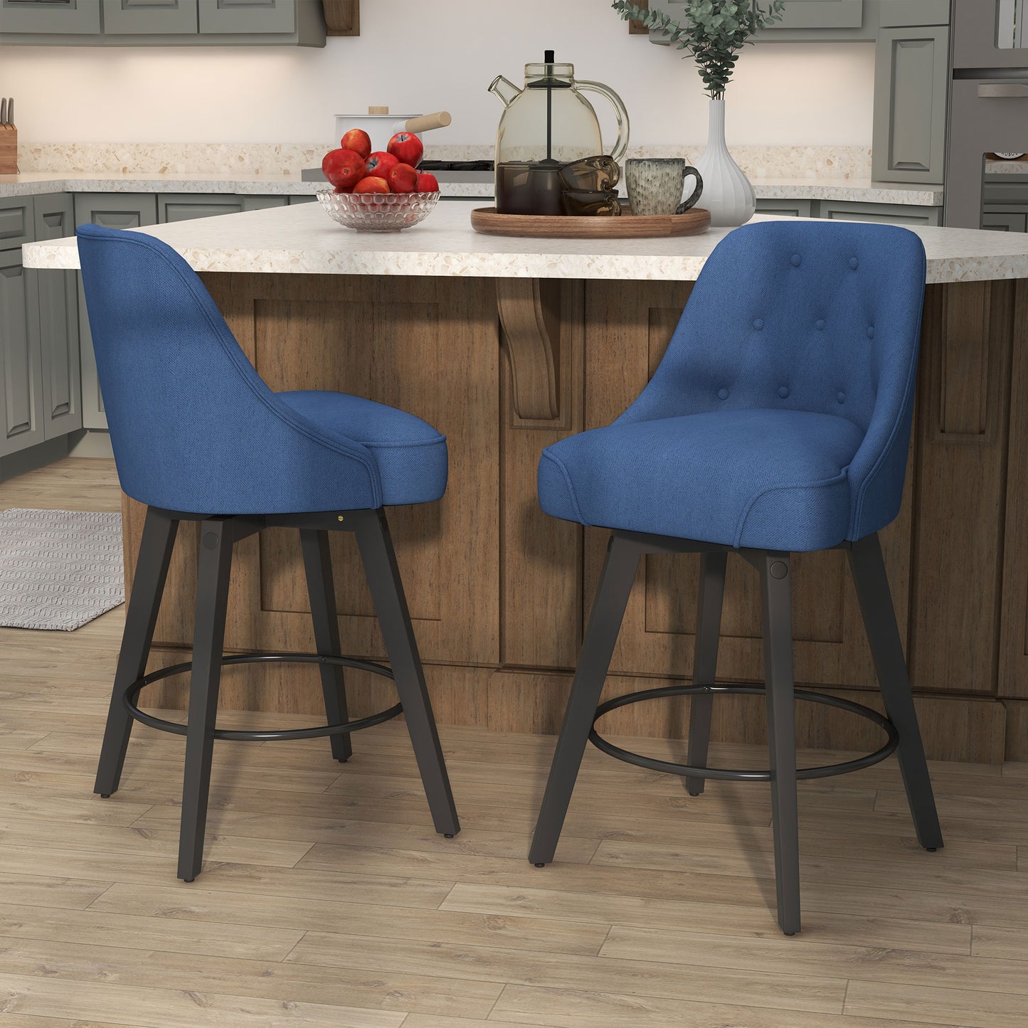 Linen Upholstered Counter Height Bar Stool for Kitchen Island