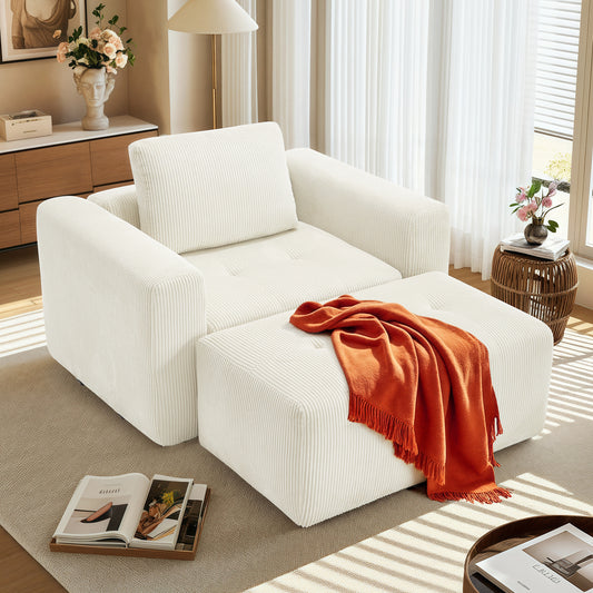 BedLuxury Modular Sectional Sofa with Deep Seat, Modern U-shaped Sofa with Wide Armrests and Ottoman for Living Room or Bedroom, Corduroy Fabric.