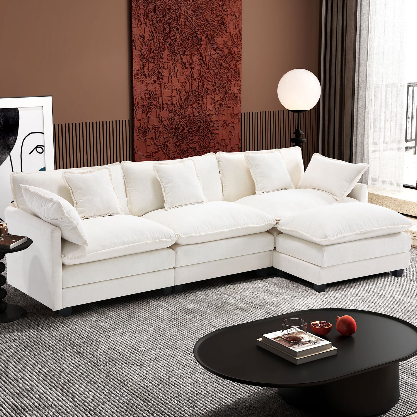 Modern Chenille Sectional Sofa Cloud Couch for Living Room