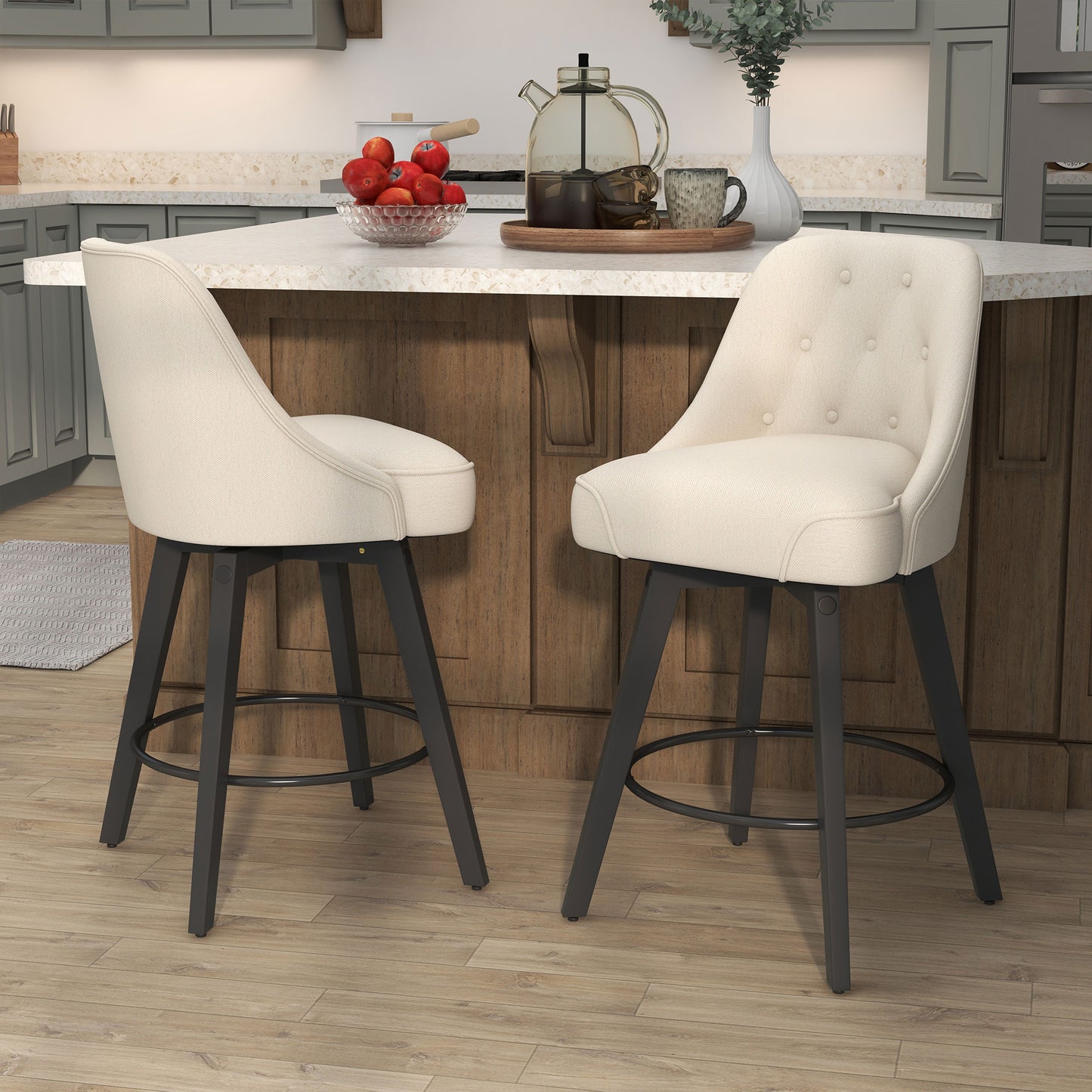 Linen Upholstered Counter Height Bar Stool for Kitchen Island