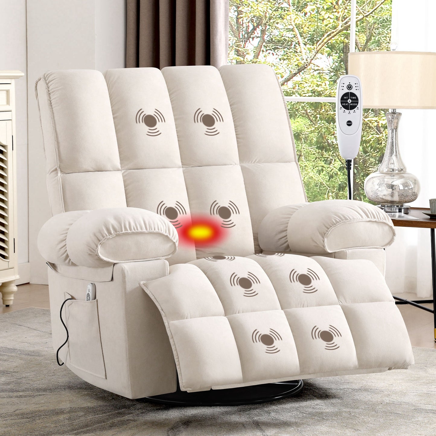 Swivel Rocker Recliner Chair with Massage and Heat