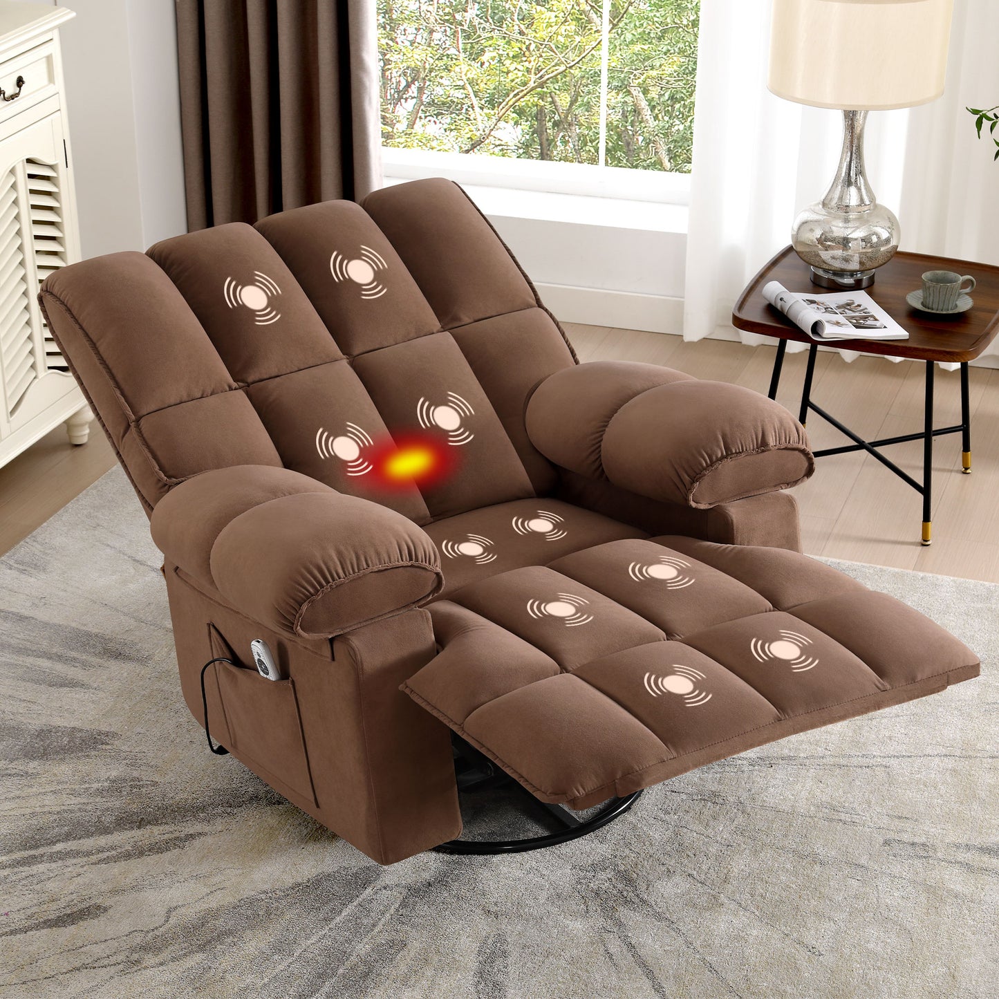 Swivel Rocker Recliner Chair with Massage and Heat