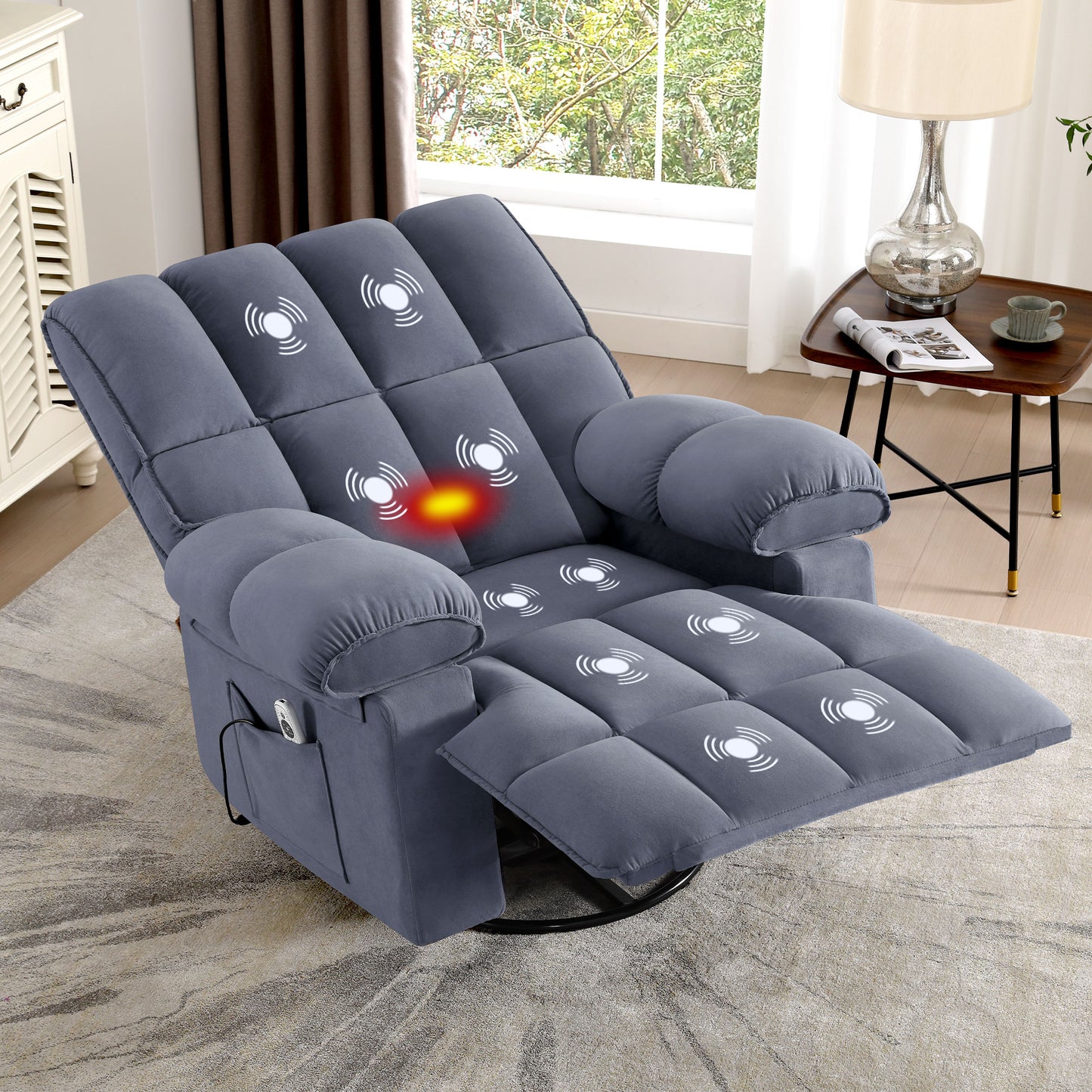 Swivel Rocker Recliner Chair with Massage and Heat