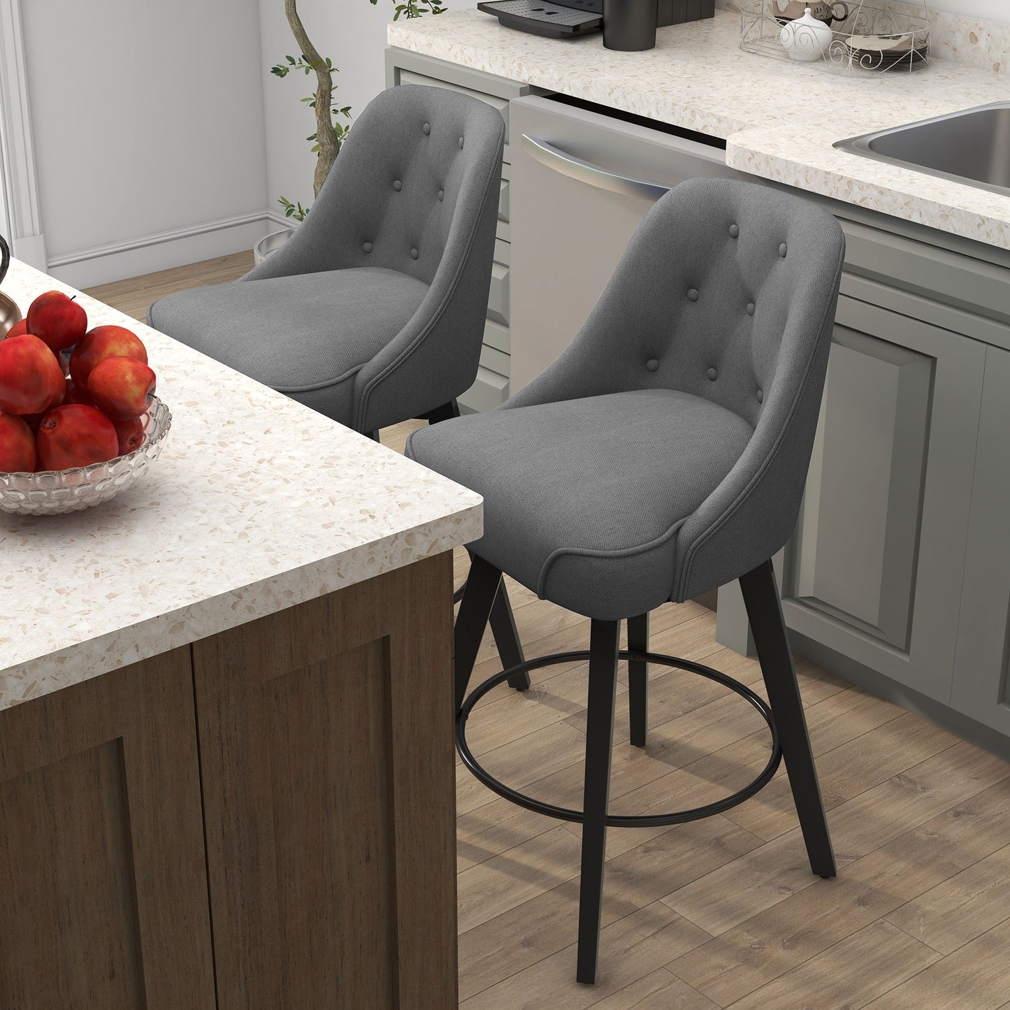 Linen Upholstered Counter Height Bar Stool for Kitchen Island