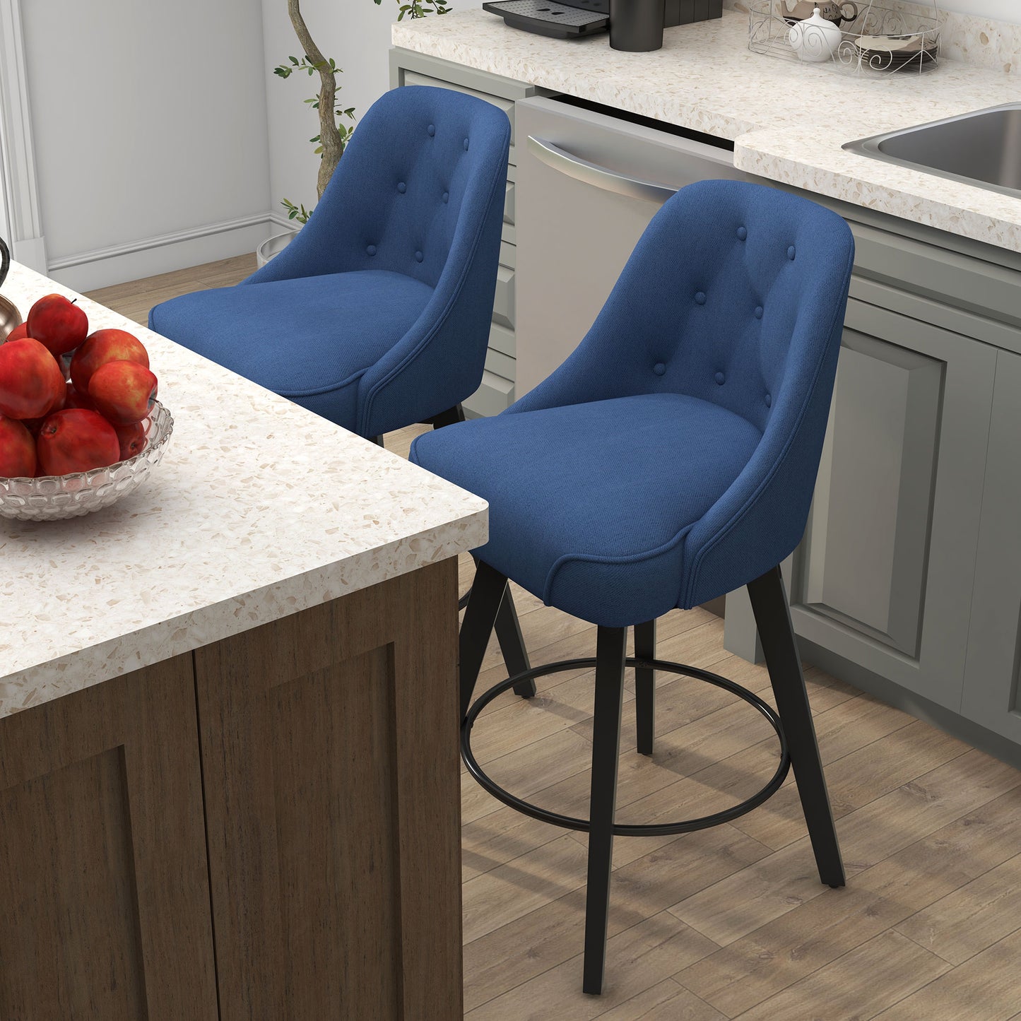 Linen Upholstered Counter Height Bar Stool for Kitchen Island