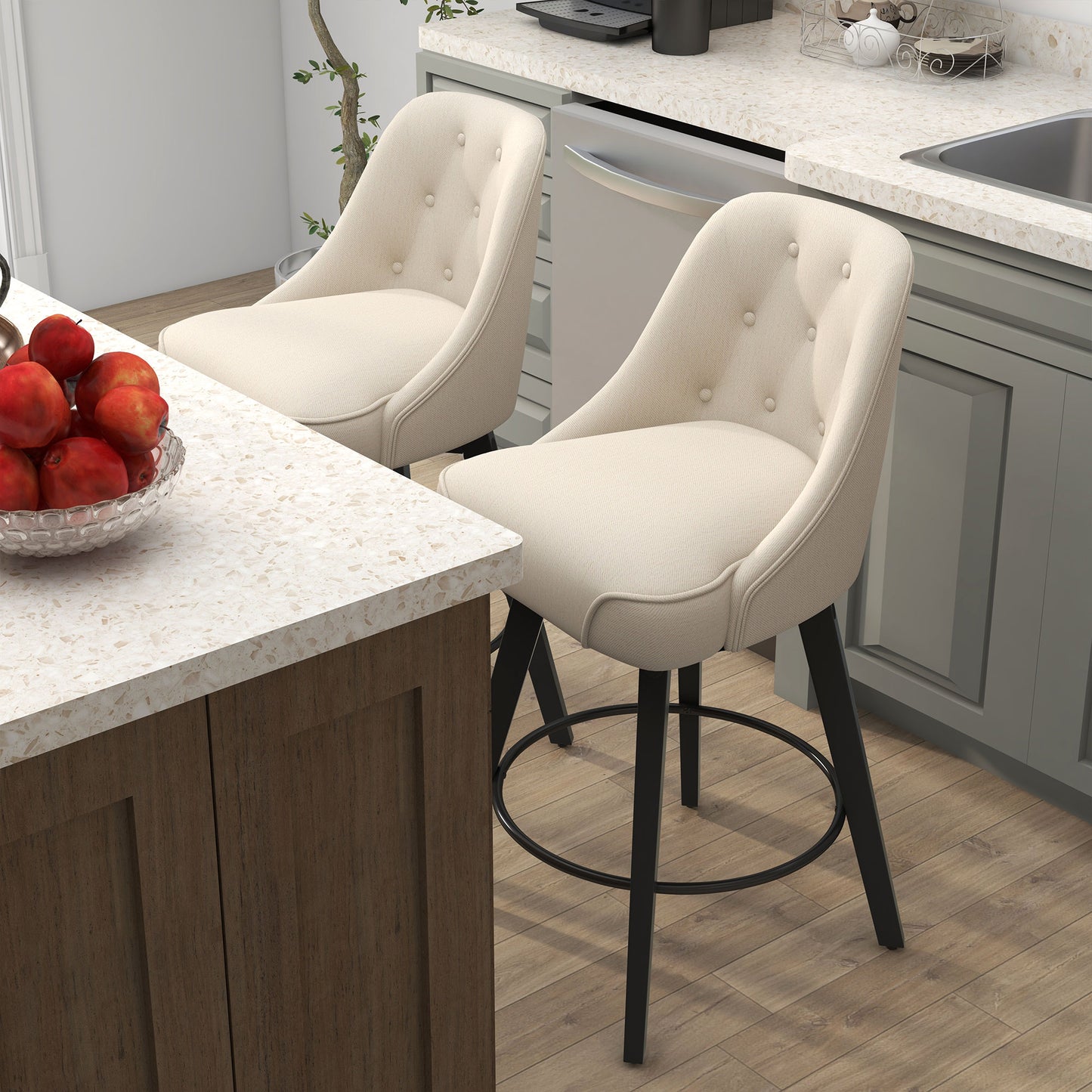 Linen Upholstered Counter Height Bar Stool for Kitchen Island